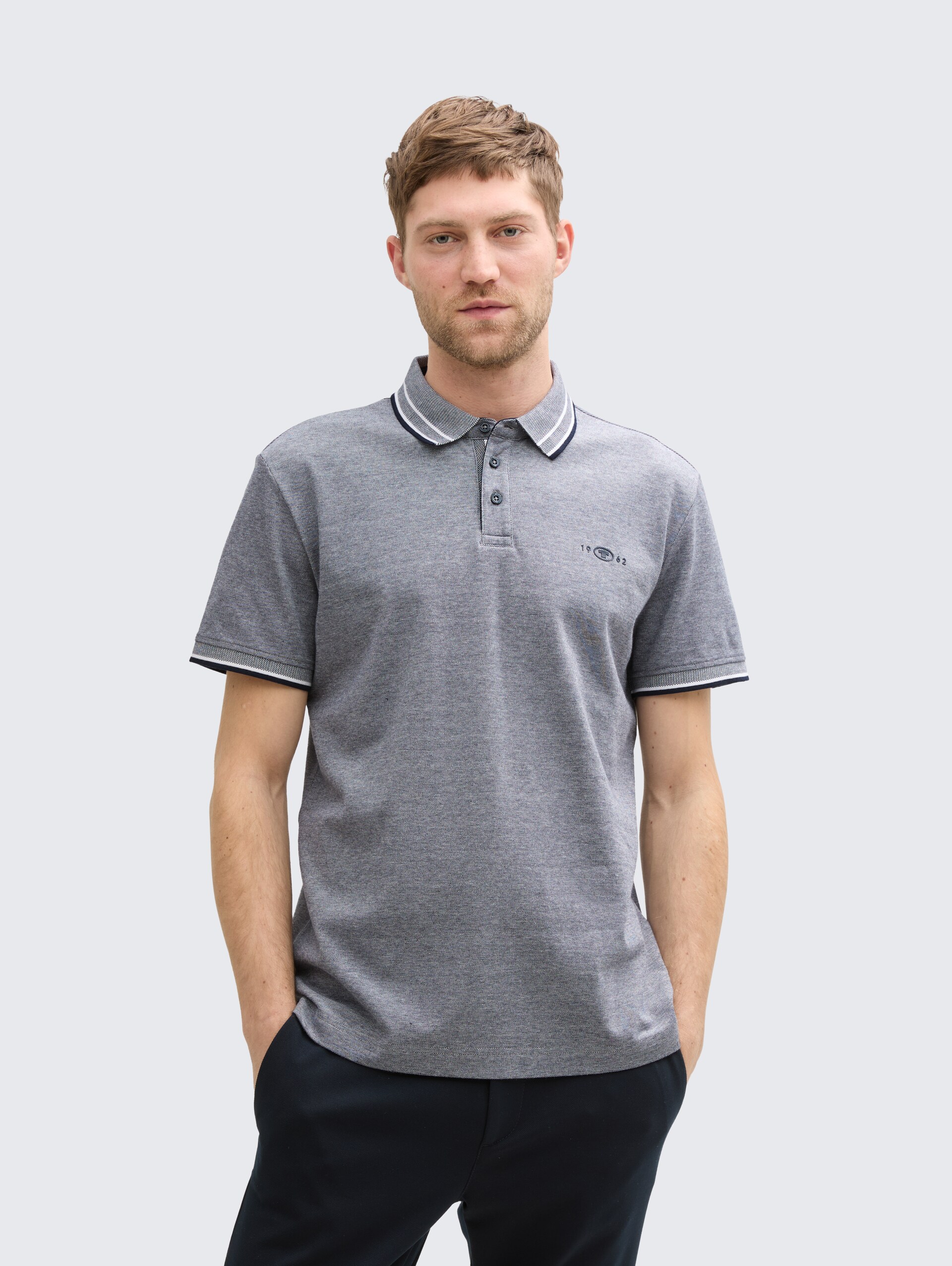 Piqué Poloshirt mit Stretch - navy white two tone pique