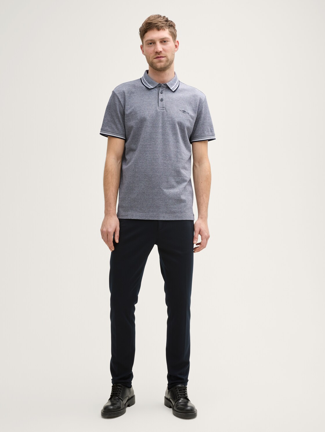 Piqué Poloshirt mit Stretch - navy white two tone pique