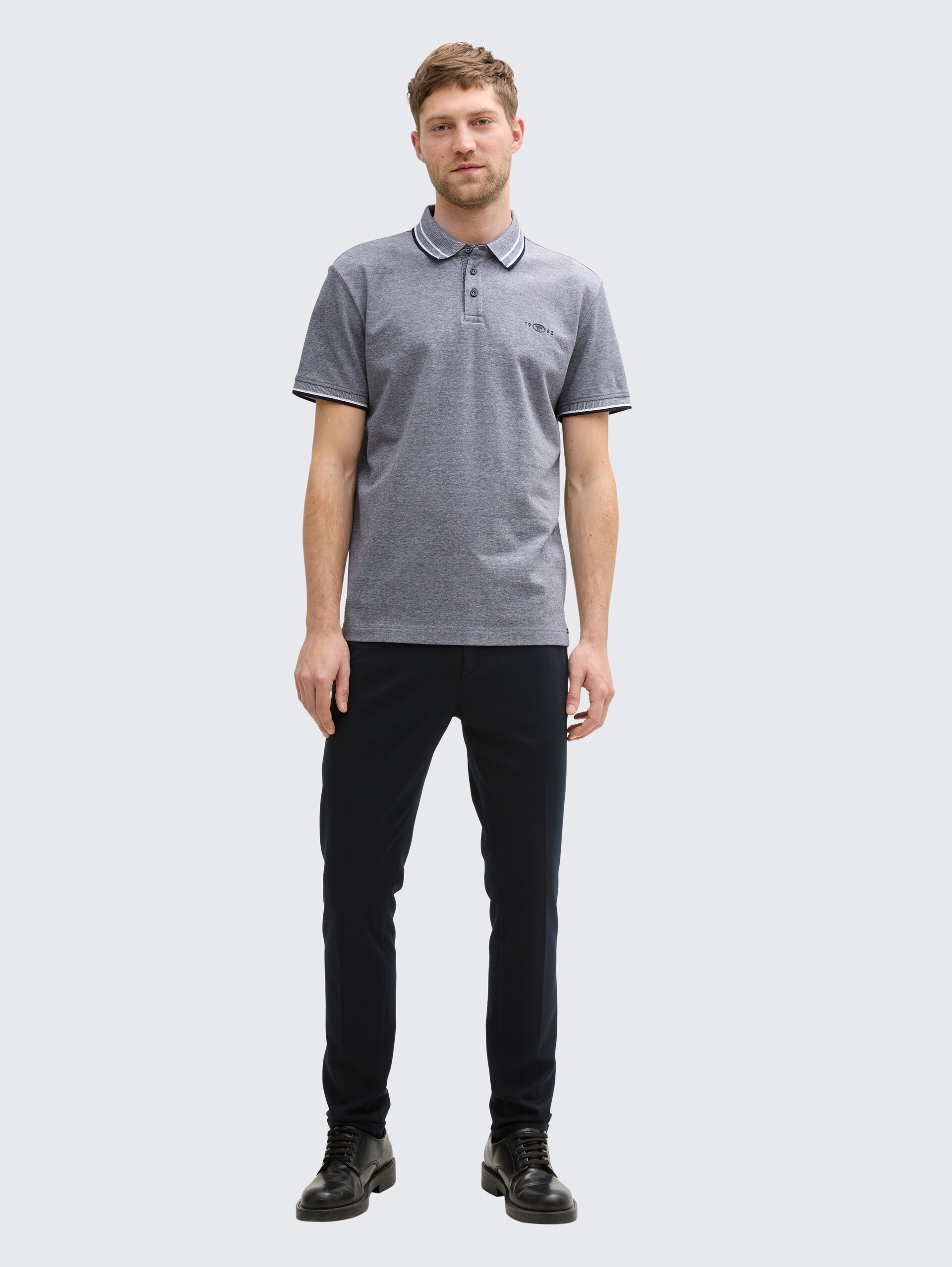 Piqué Poloshirt mit Stretch - navy white two tone pique