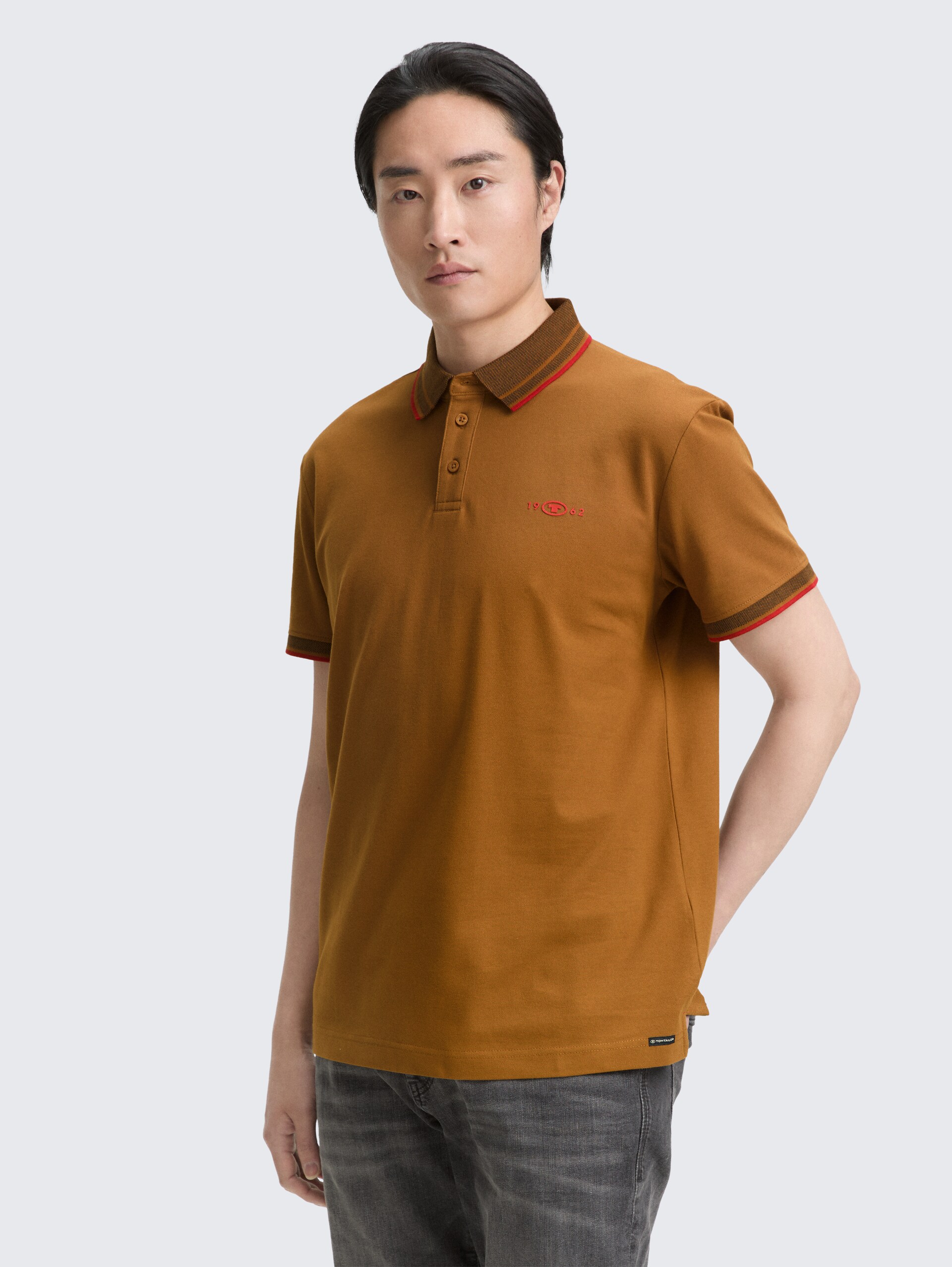 Piqué Poloshirt mit Stretch - deep cognac