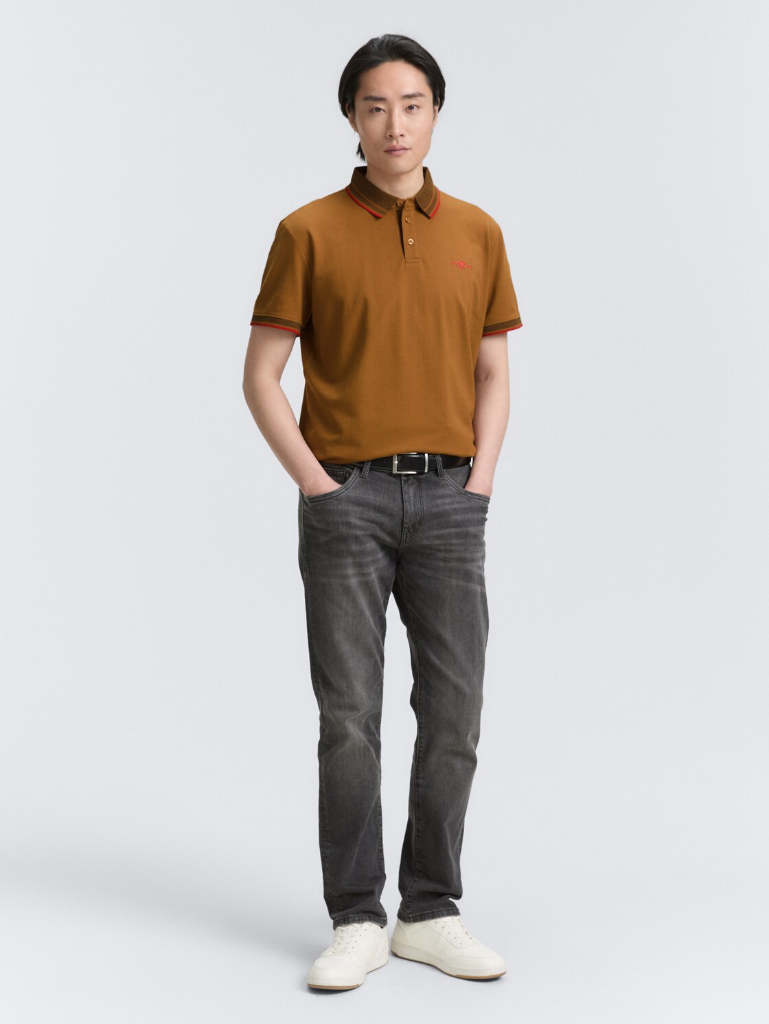 Piqué Poloshirt mit Stretch - deep cognac