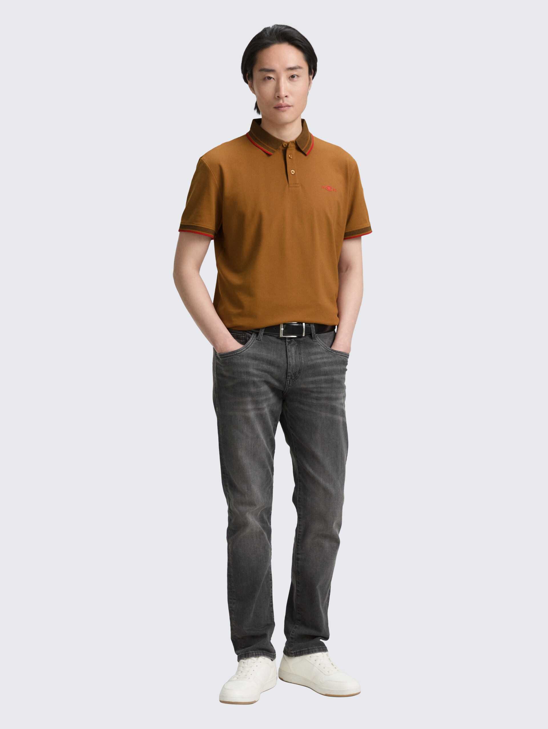 Piqué Poloshirt mit Stretch - deep cognac