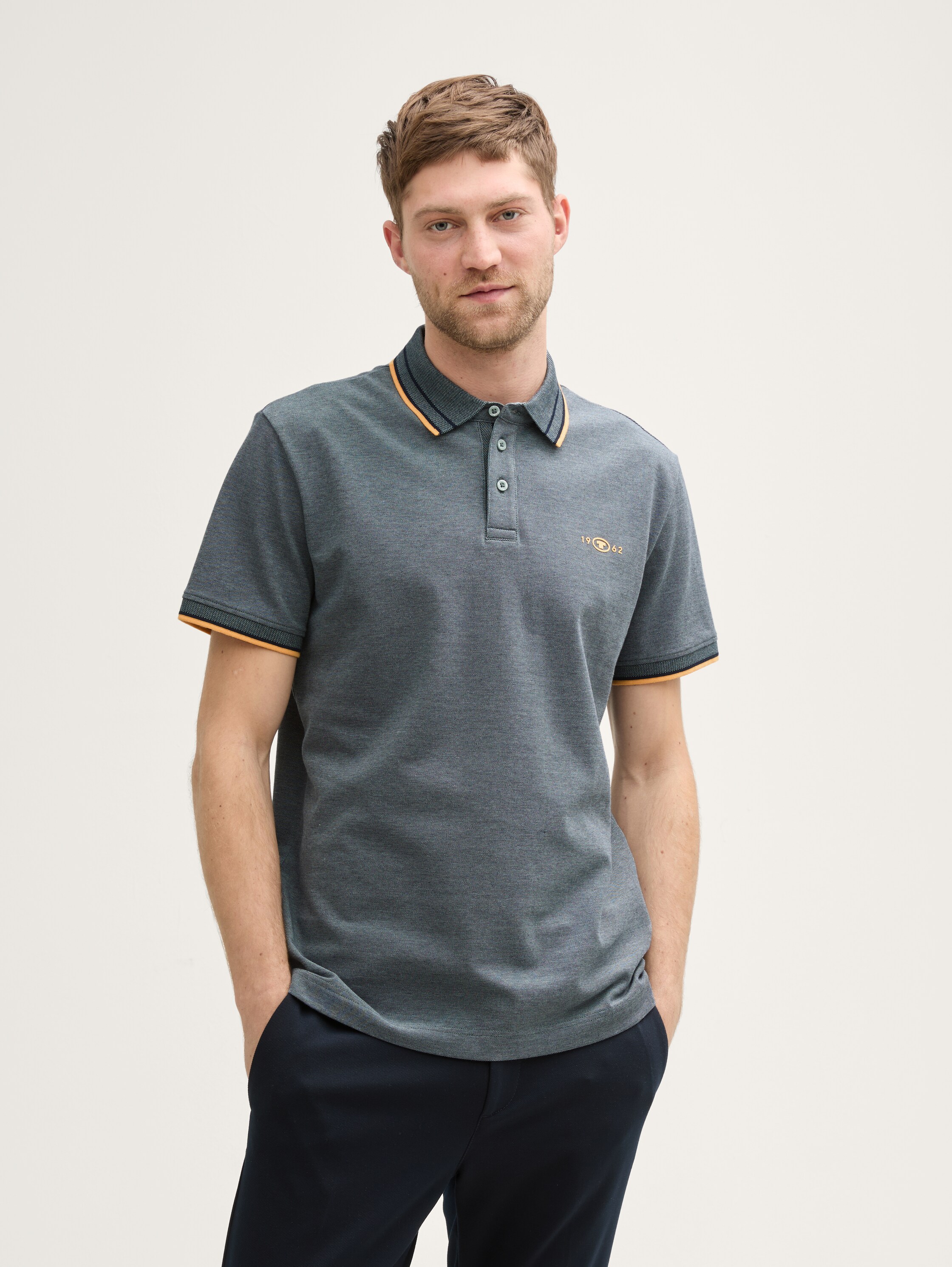 Piqué Poloshirt mit Stretch - navy_grey_mint_twotone - 