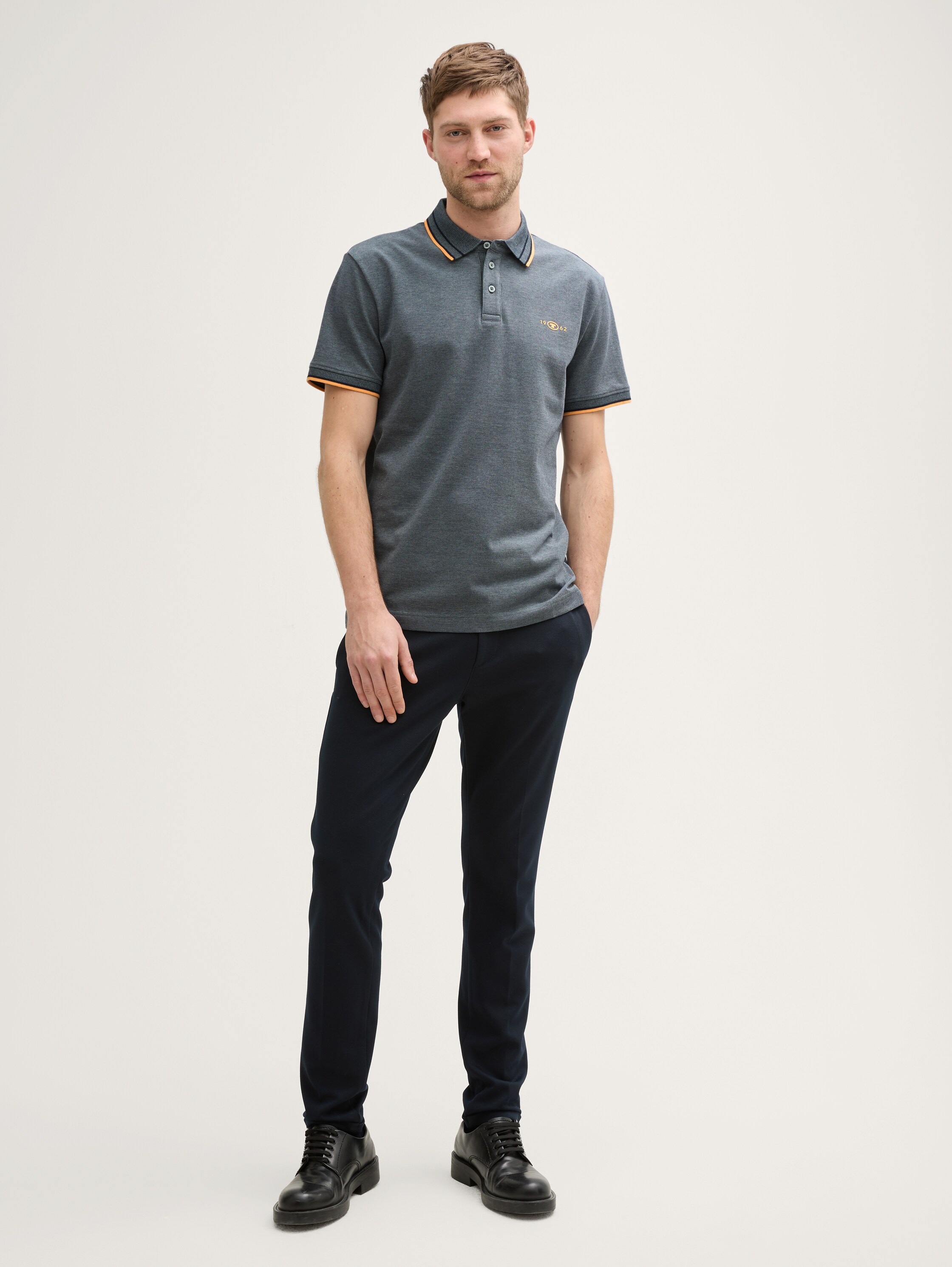 Piqué Poloshirt mit Stretch - navy_grey_mint_twotone - 
