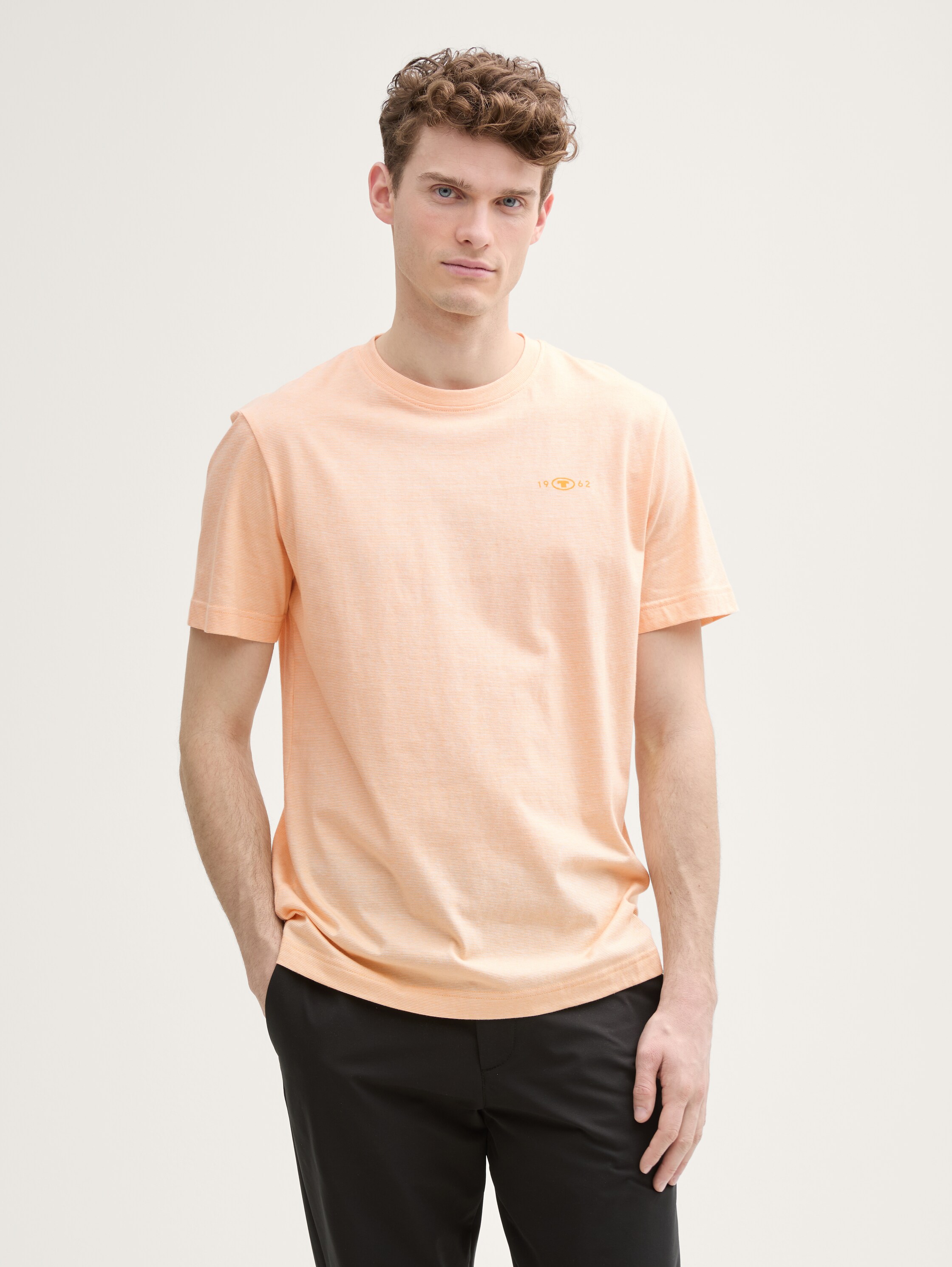 T-Shirt mit Logo-Print - peachy_orange_white_stripes - 