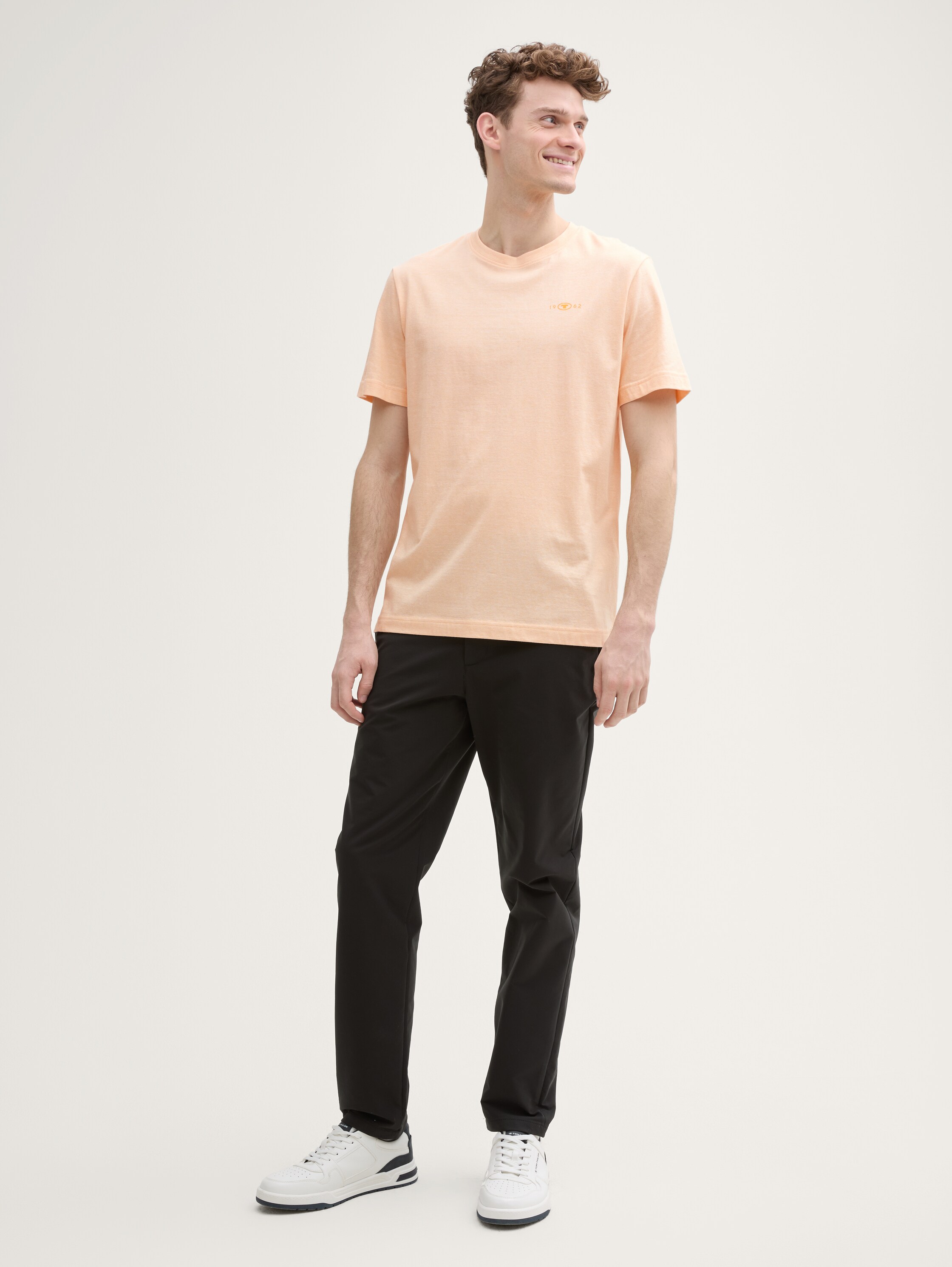 T-Shirt mit Logo-Print - peachy_orange_white_stripes - 