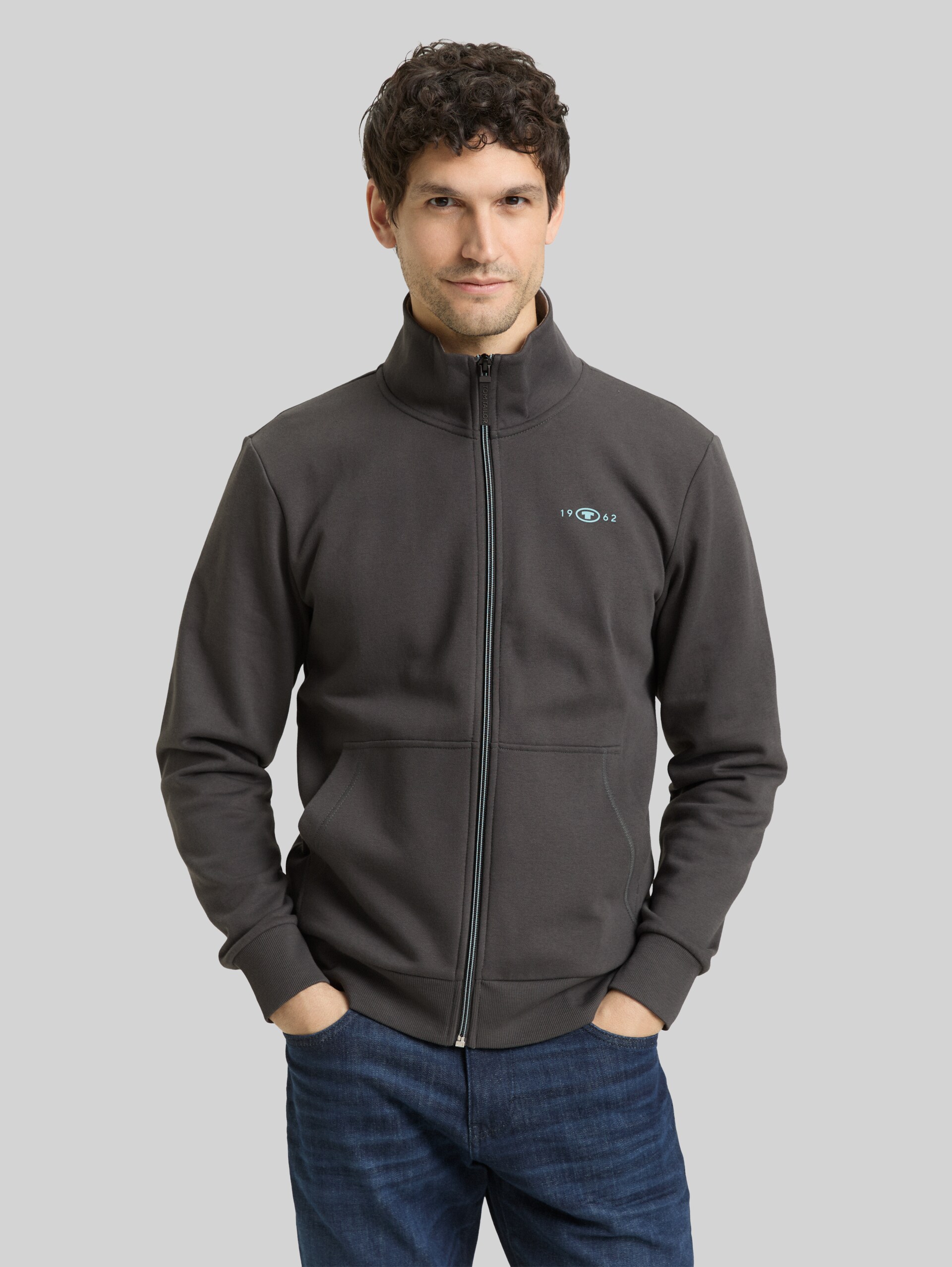 Sweatjack met opstaande kraag - Dark Shadow - Nek model vooraanzicht