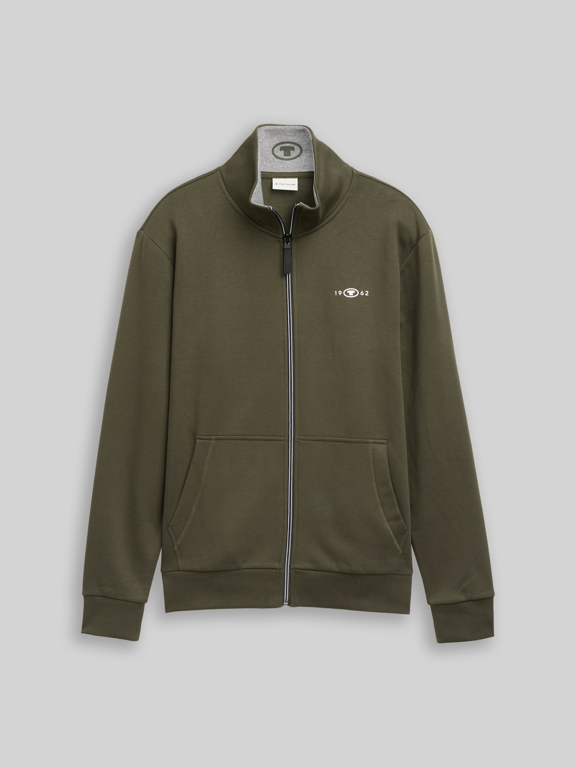 Sweat jacket with stand-up collar - Deep Forest Green - Front product view