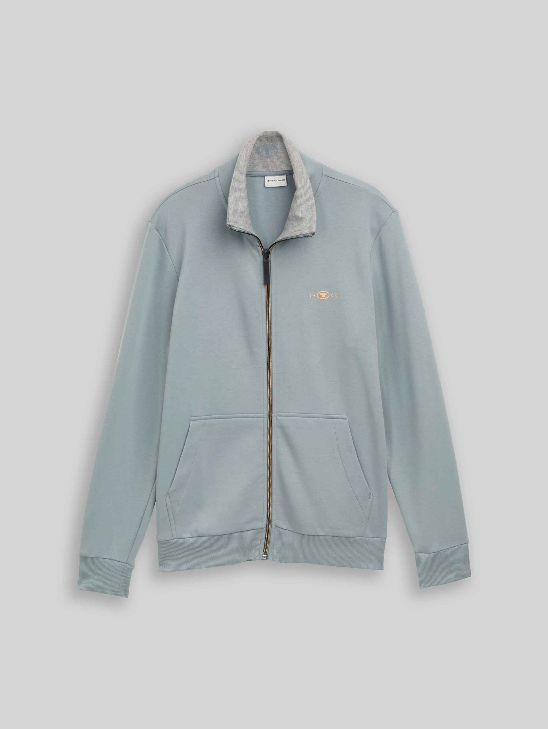 Sweat jacket with stand-up collar - grey mint - Front product view