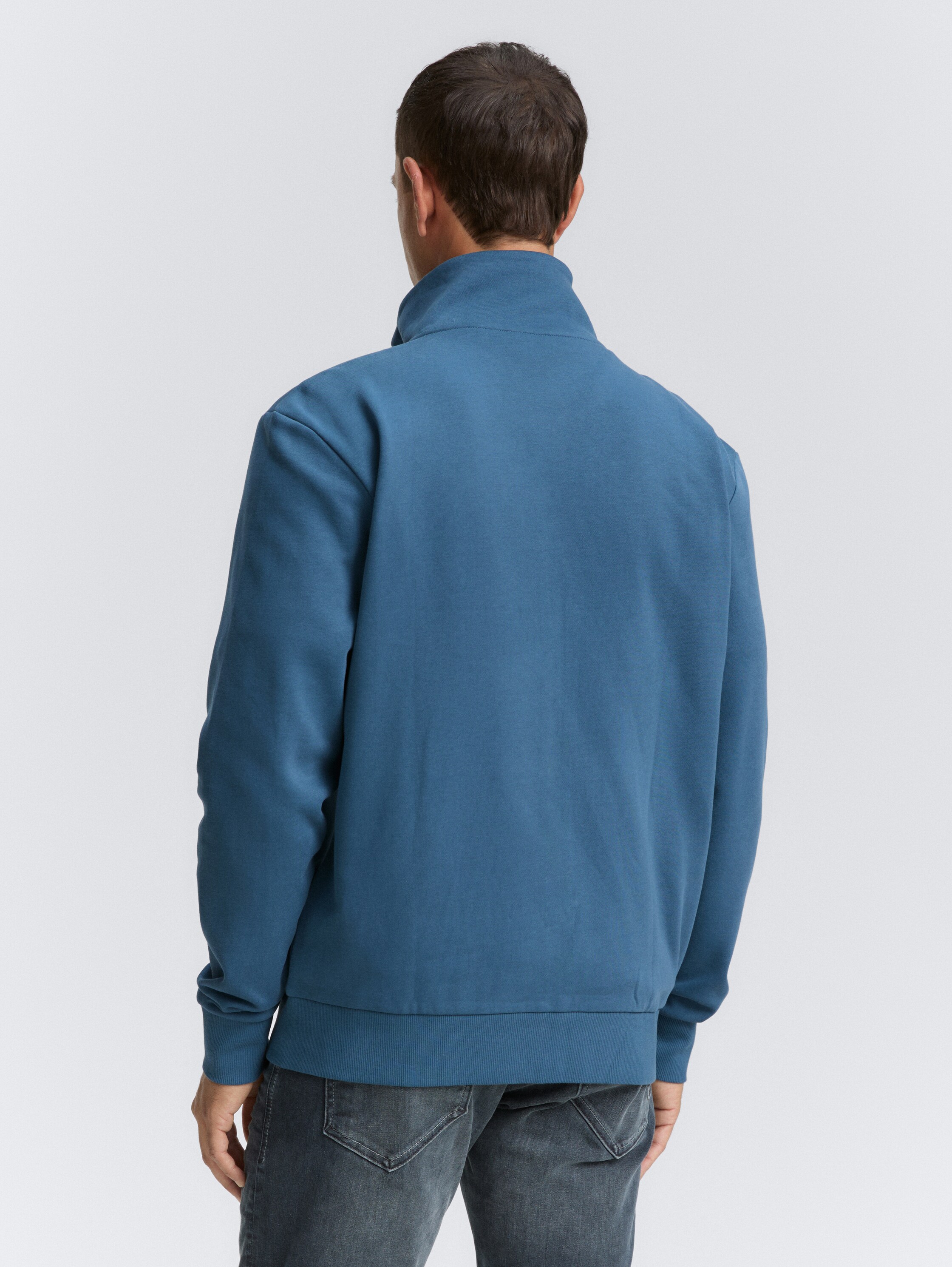 sweat jacket with print - real teal blue - Neckline model-back view