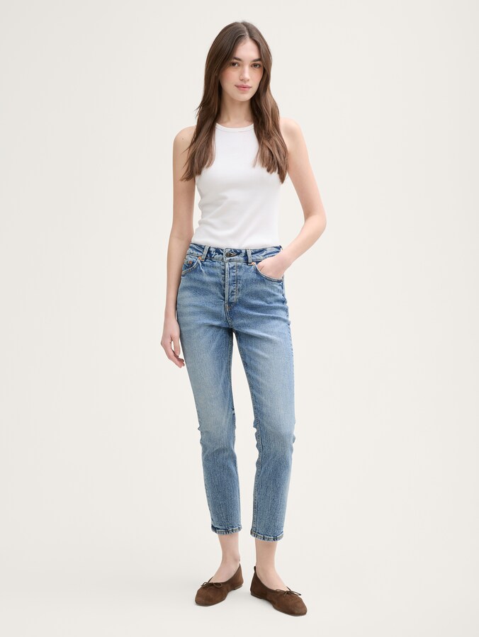 TTLOTTE Jeans slim droit taille haute par Denim Female, Used Mid Stone Blue Denim