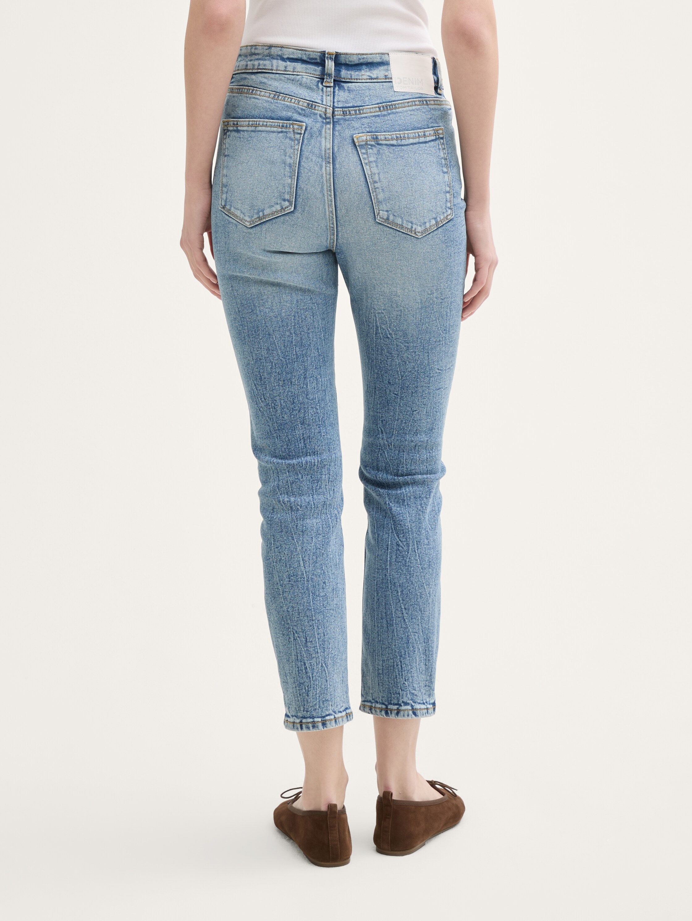 TTLOTTE slanke rechte jeans met hoge taille - used_mid_stone_blue_denim - 