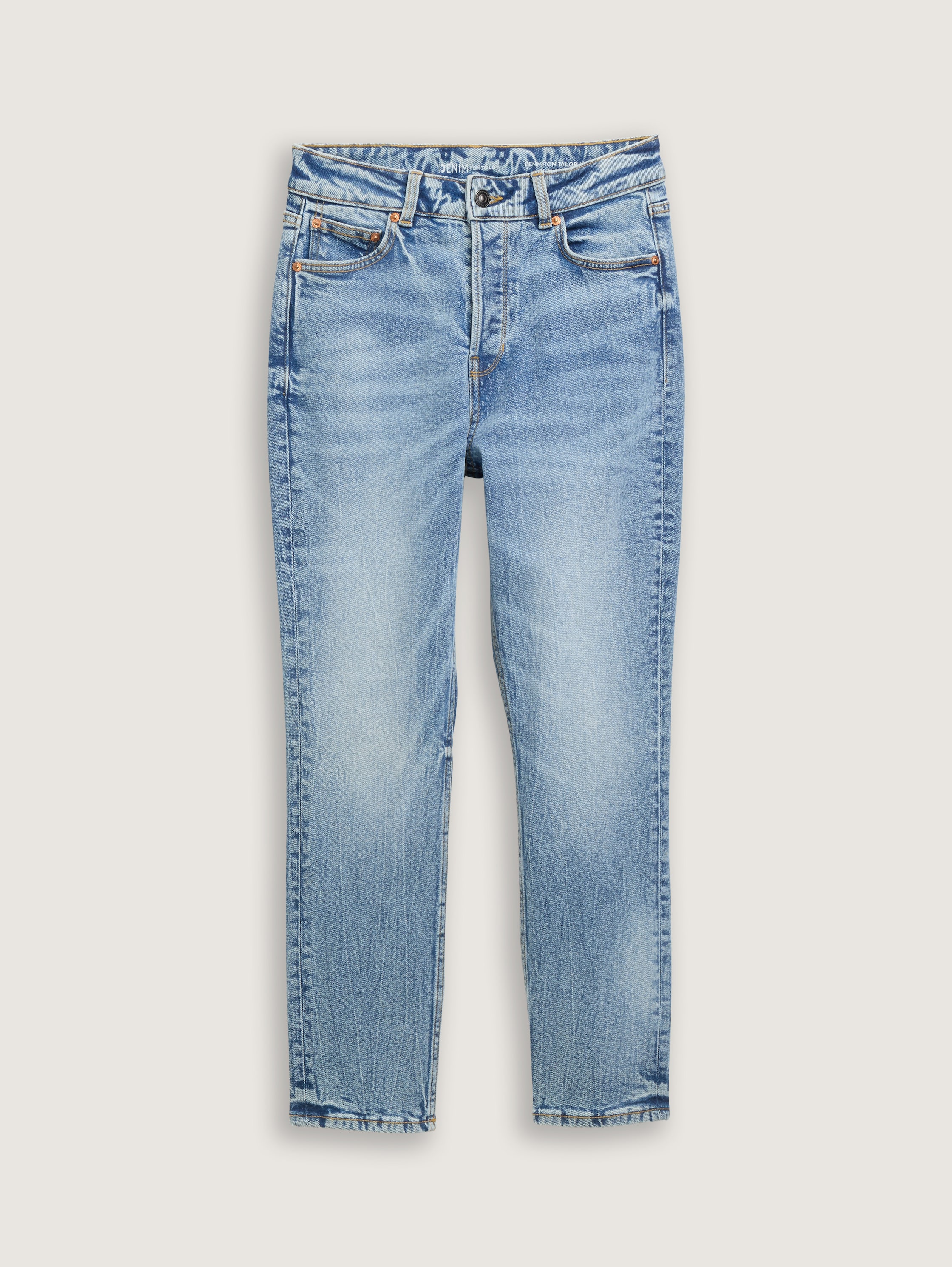 TTLOTTE slanke rechte jeans met hoge taille - used_mid_stone_blue_denim - 