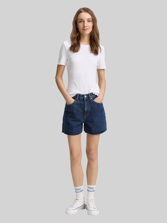 Short en jean mom taille haute par Denim Female, Used Mid Stone Blue Denim
