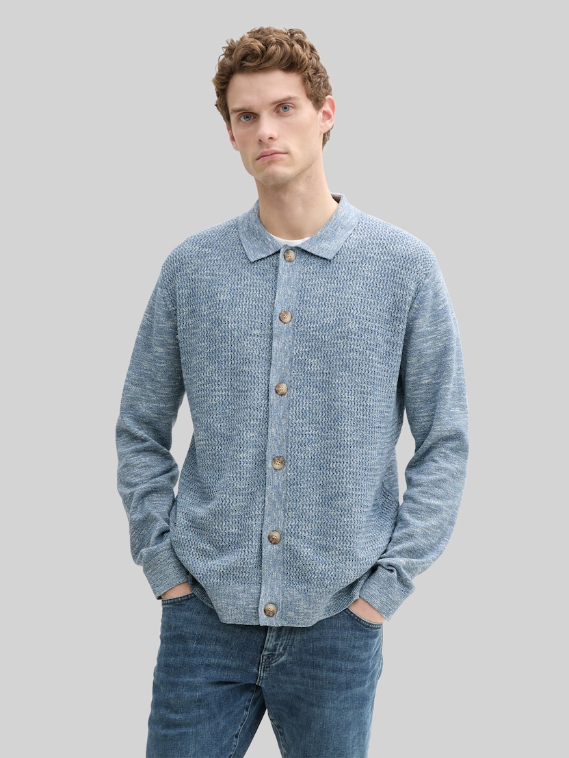 Strickjacke mit Kentkragen von Men, mystical blue multicolor