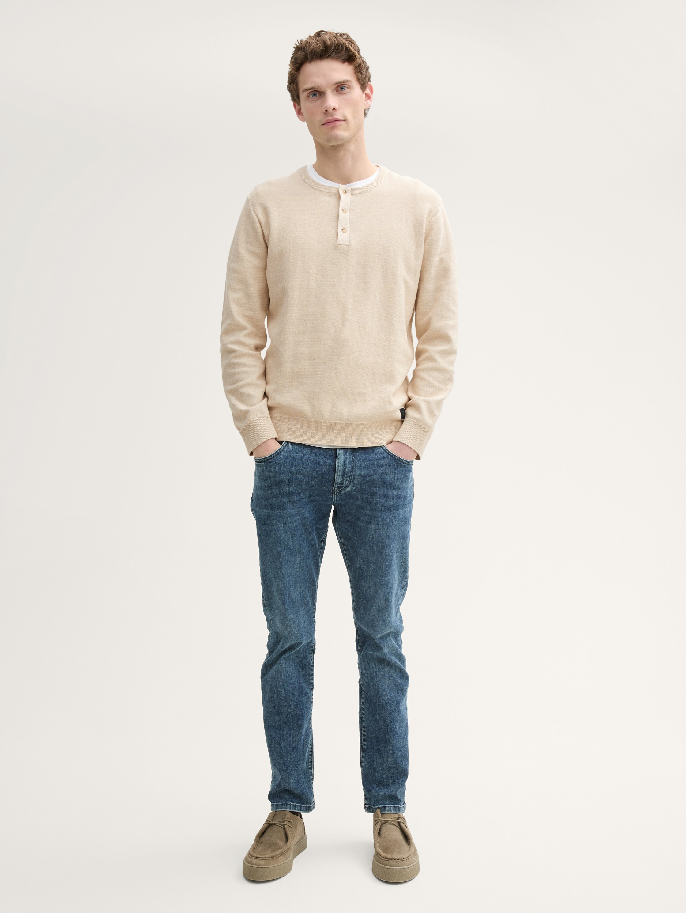 Henley Strickpullover aus Baumwolle - light_cashew_tonal_finestripe - 