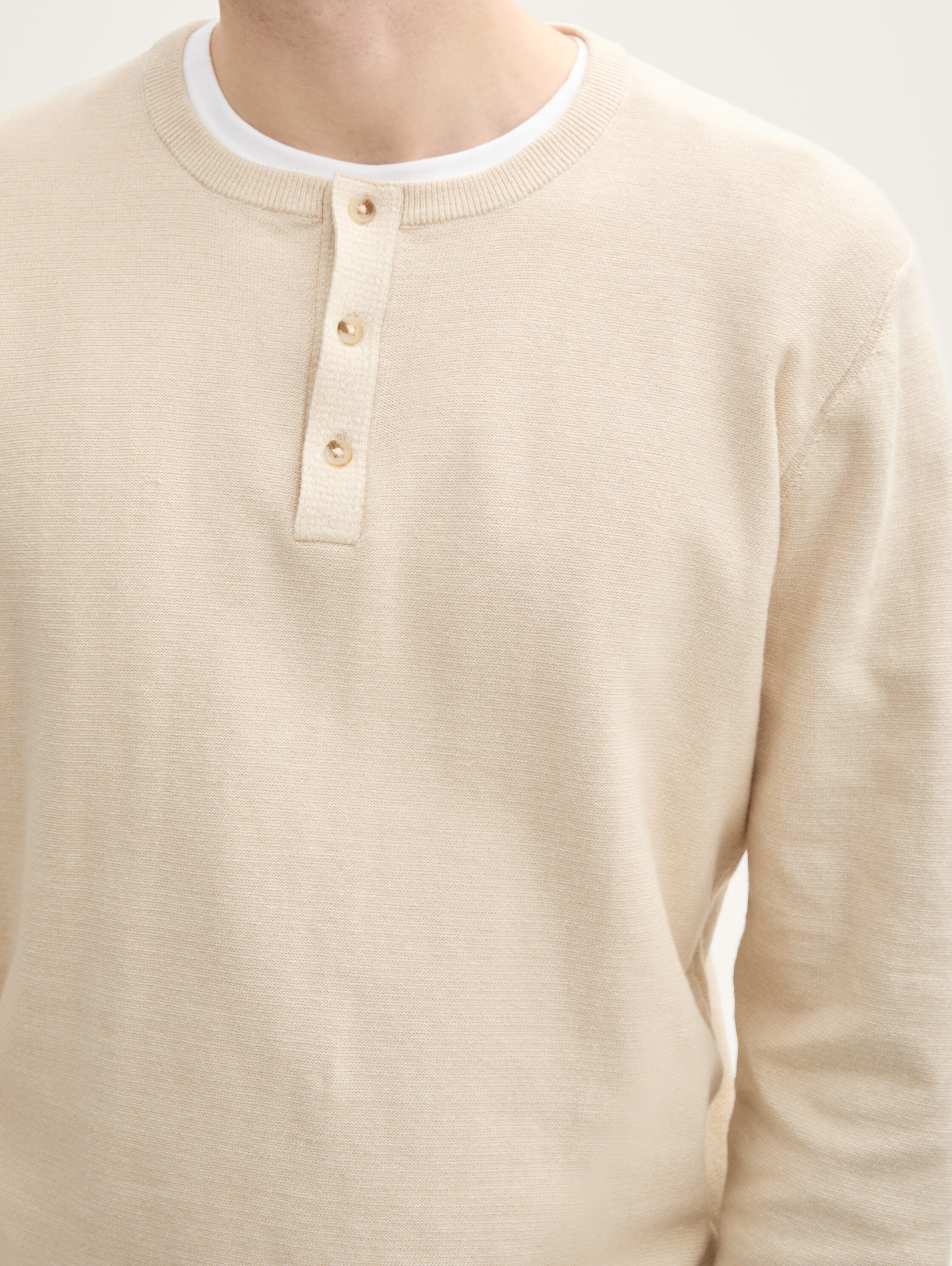 Henley Strickpullover aus Baumwolle - light_cashew_tonal_finestripe - 