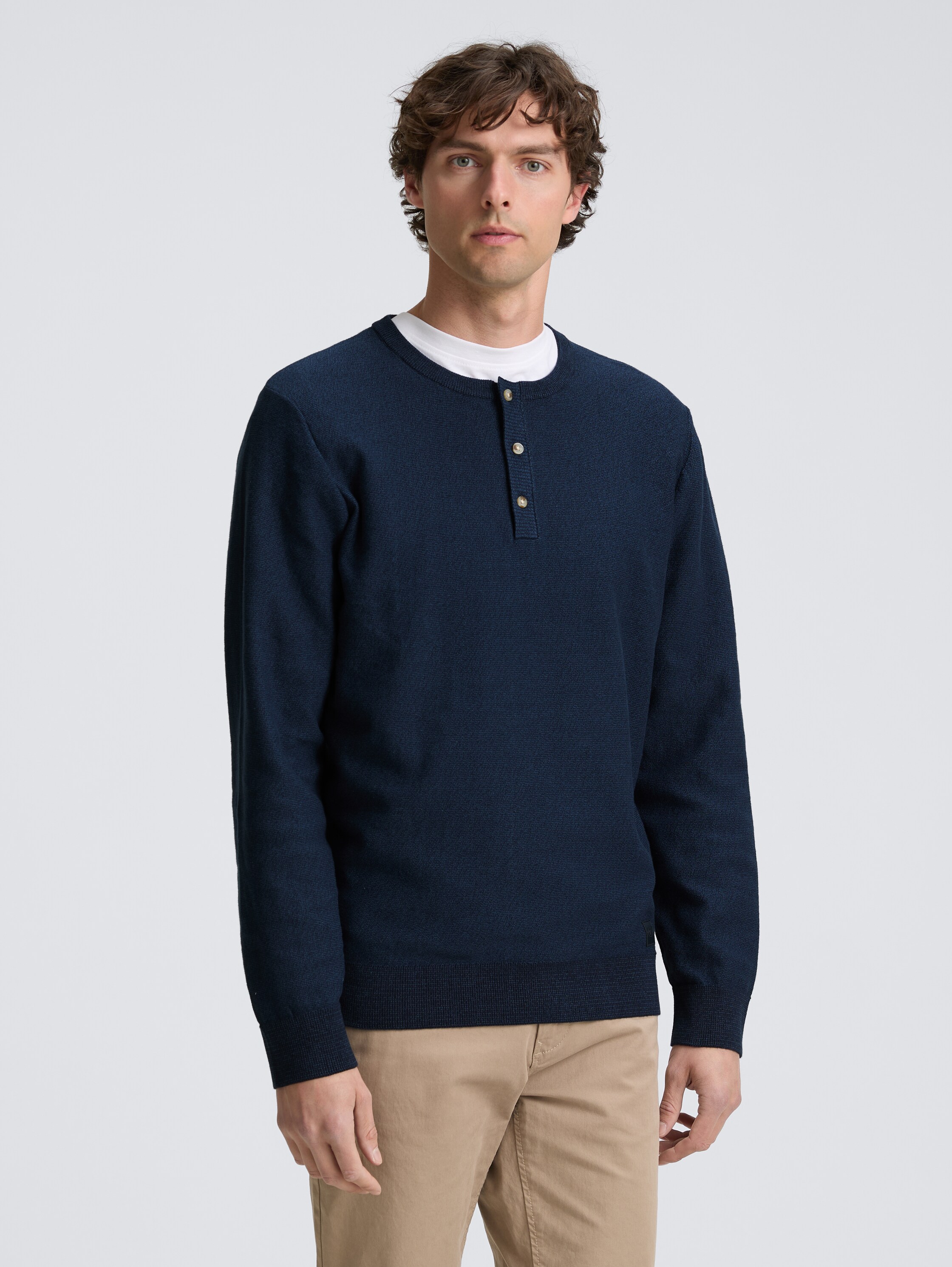 Henley Strickpullover aus Baumwolle - sky_captain_tonal_finestripe - 