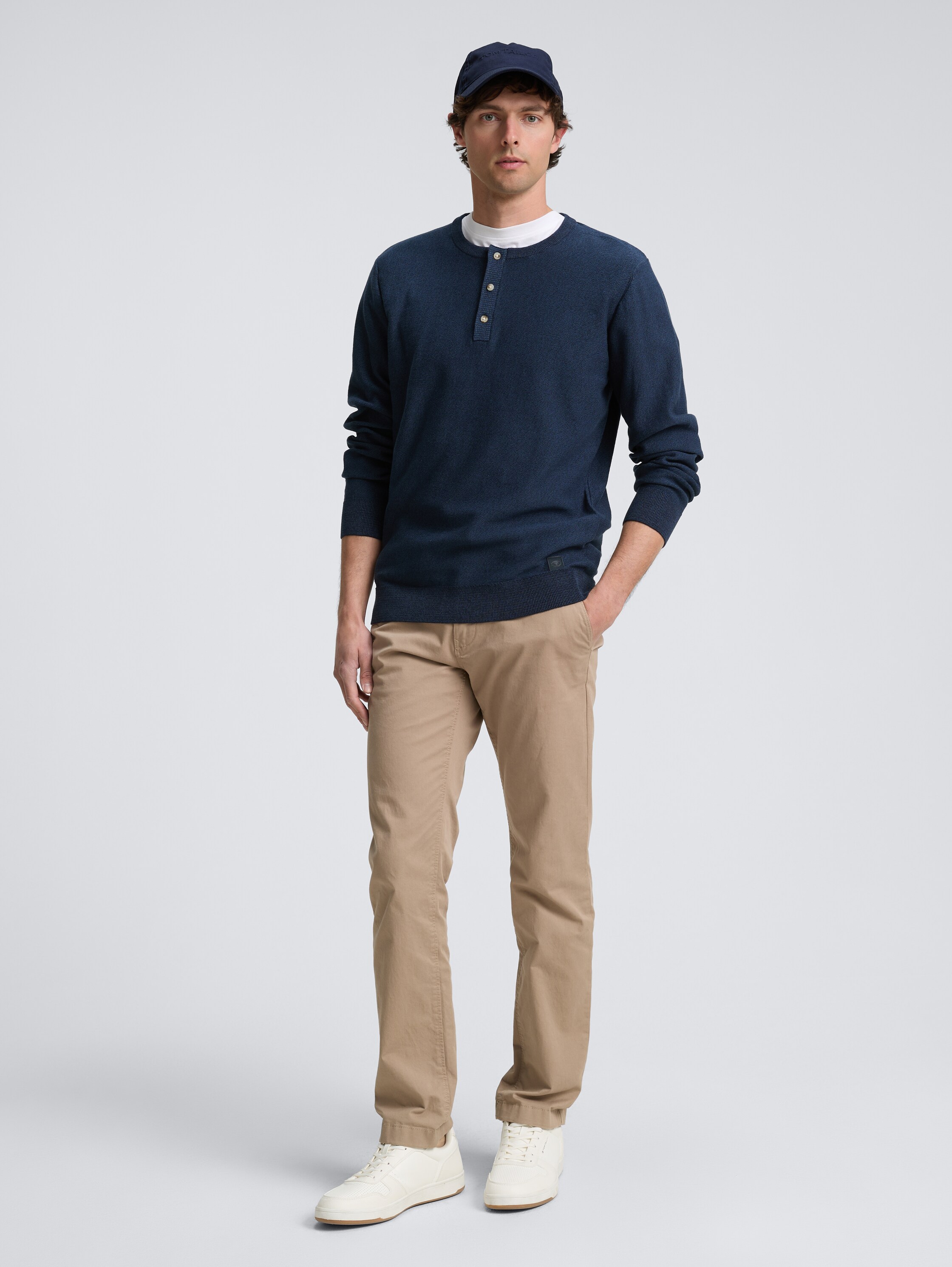 Henley Strickpullover aus Baumwolle - sky_captain_tonal_finestripe - 