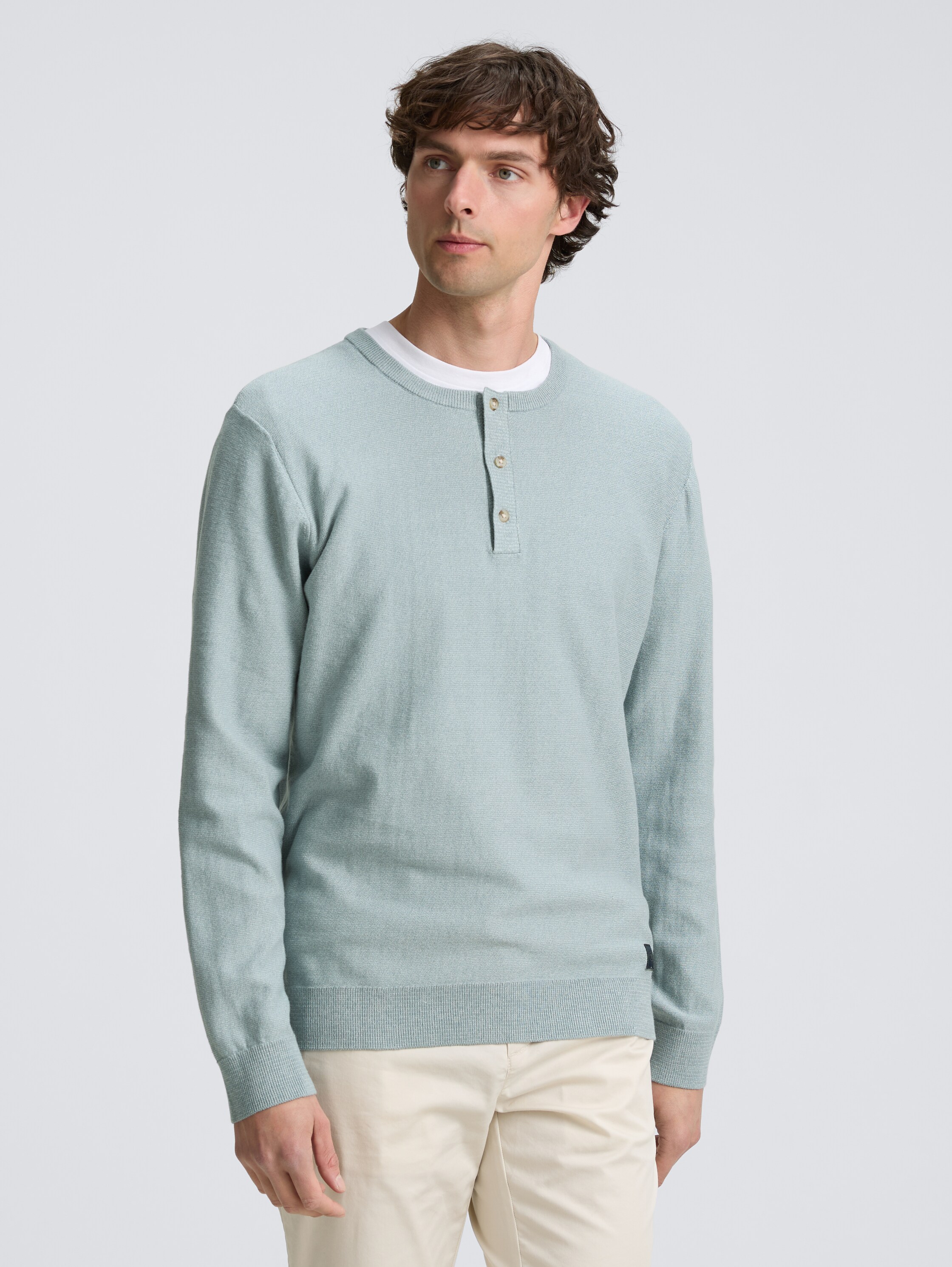 Henley Strickpullover aus Baumwolle - grey_mint_tonal_finestripe - 