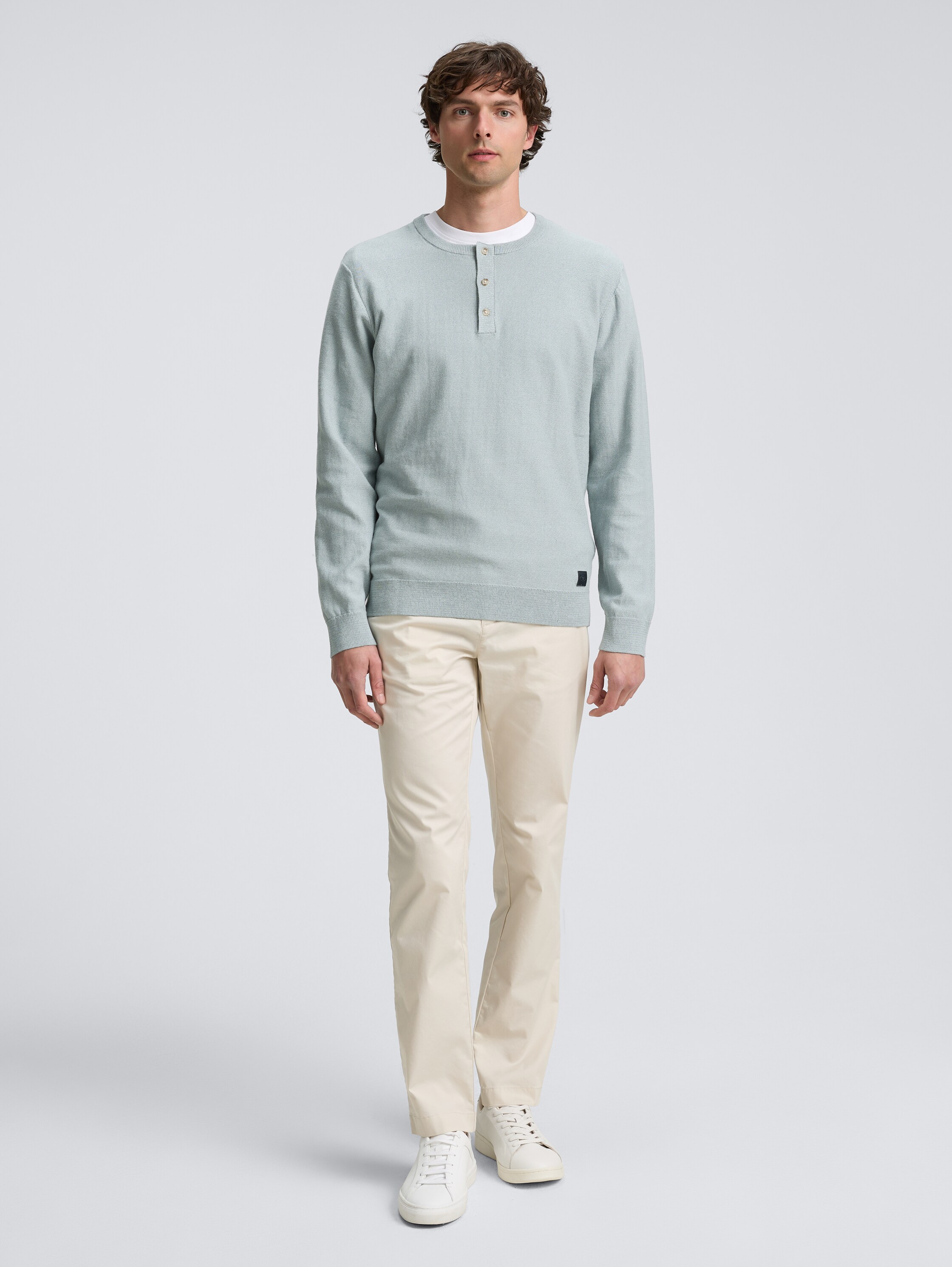 Henley Strickpullover aus Baumwolle - grey_mint_tonal_finestripe - 