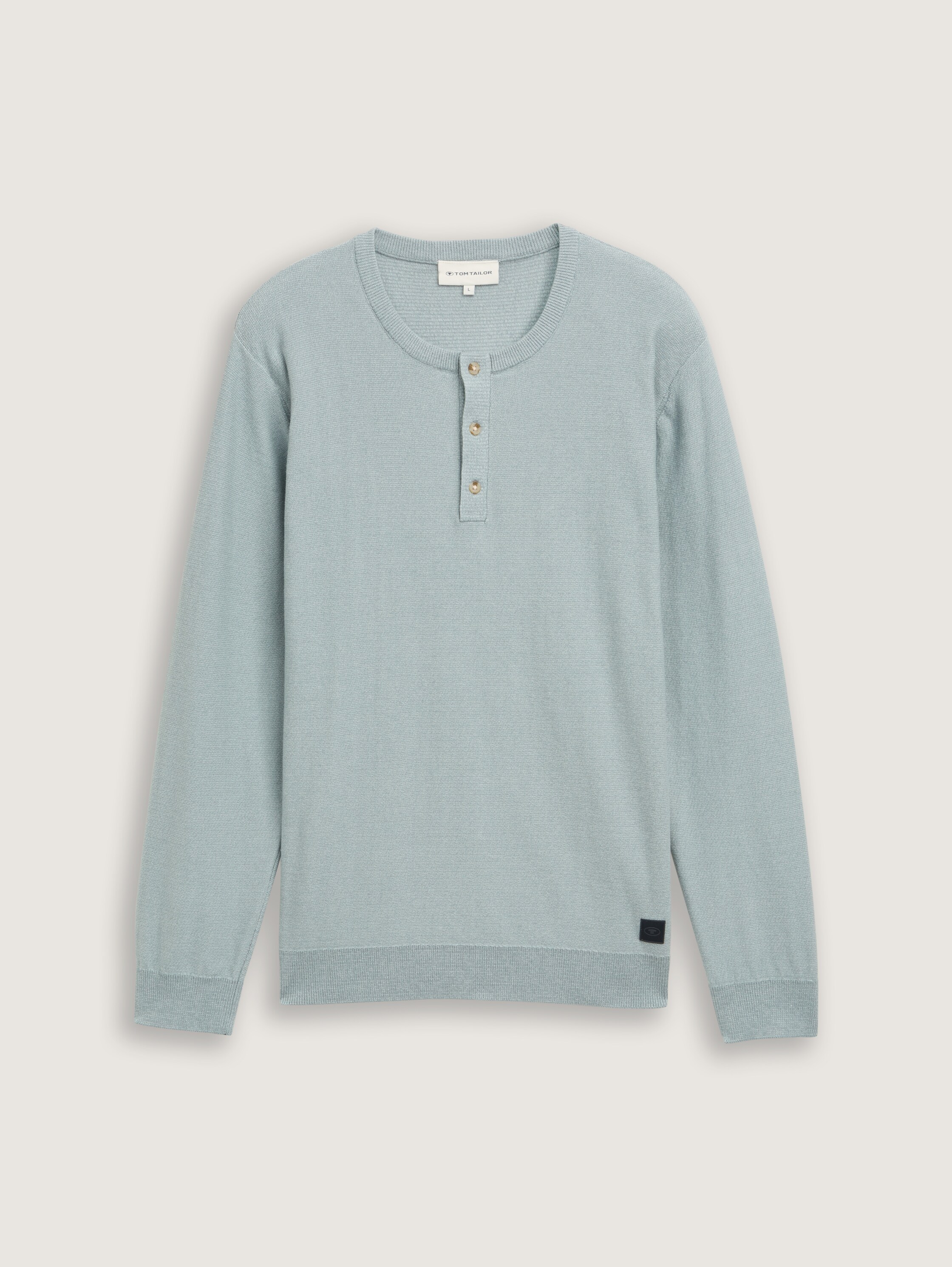 Henley Strickpullover aus Baumwolle - grey_mint_tonal_finestripe - 
