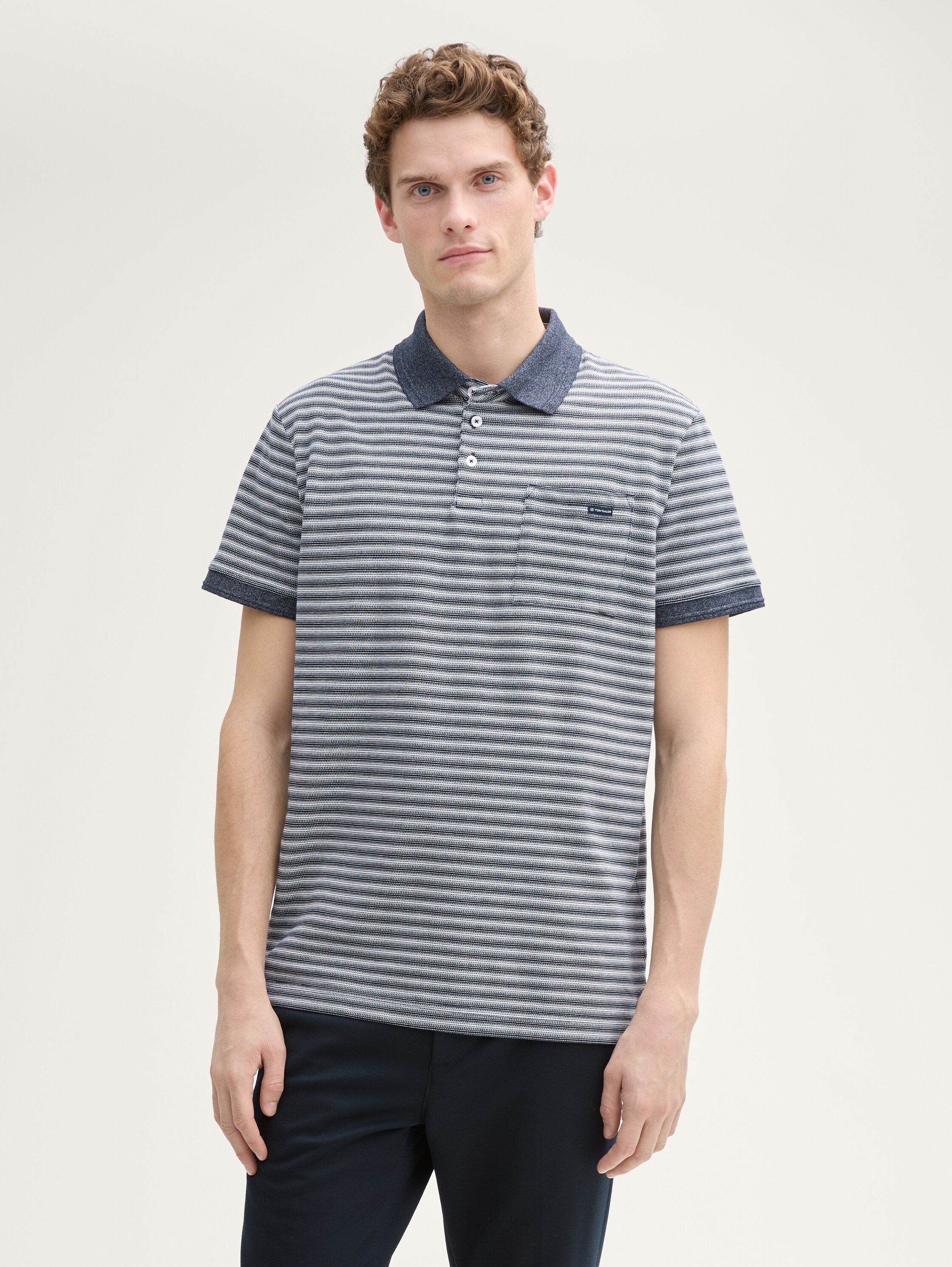 Piqué Poloshirt mit Brusttasche - navy_white_irregular_stripe - 