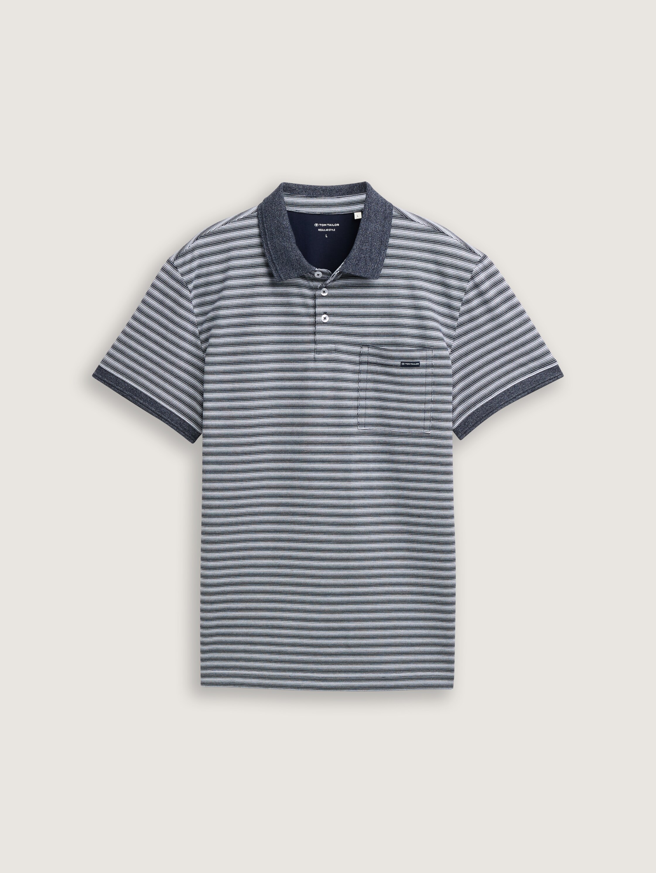 Piqué Poloshirt mit Brusttasche - navy_white_irregular_stripe - 