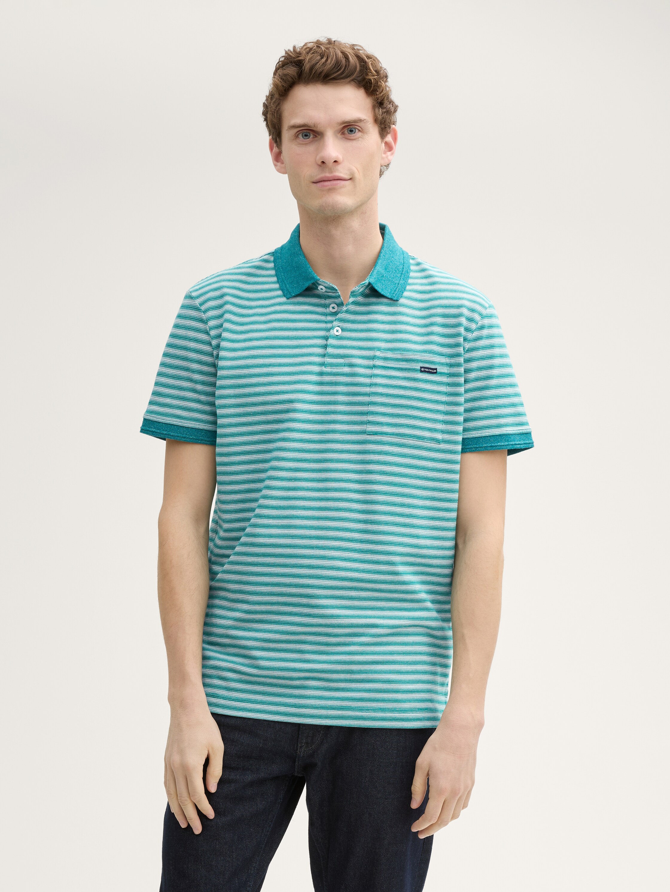 Piqué polo met borstzak - green_white_irregular_stripe - 