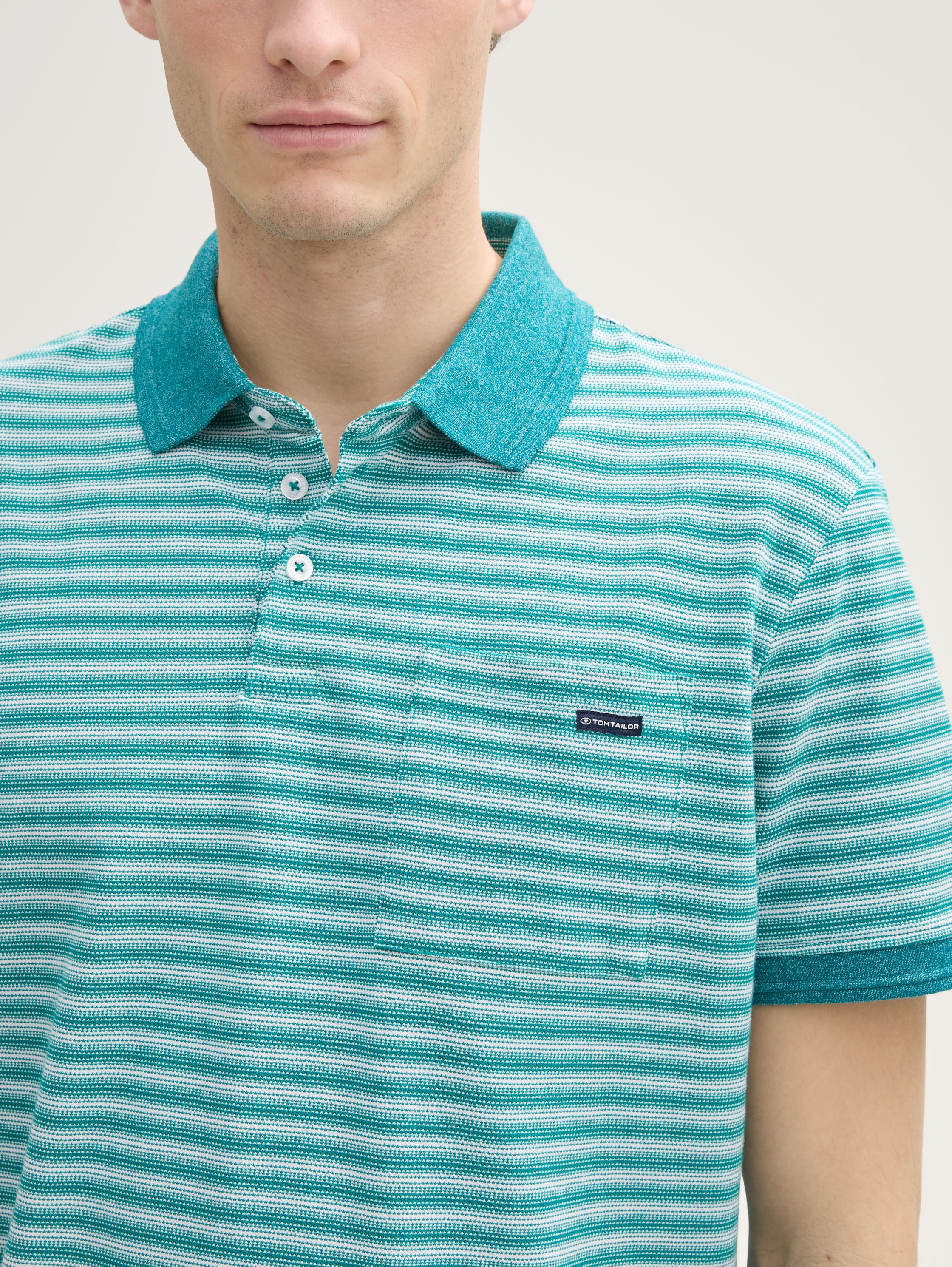 Piqué polo met borstzak - green_white_irregular_stripe - 