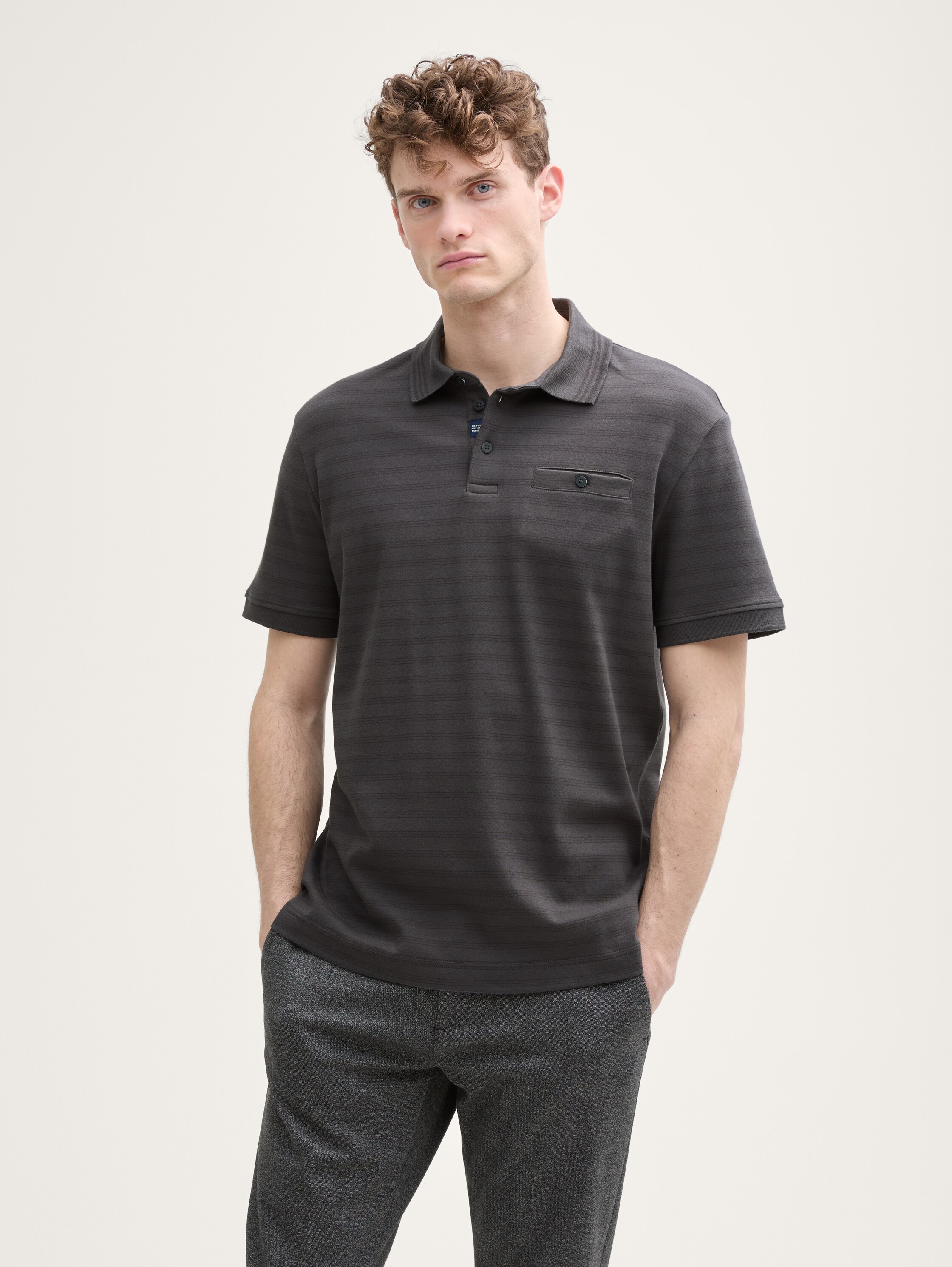 Jersey poloshirt met borstzak - tarmac_grey_tonal_fine_stripe - 