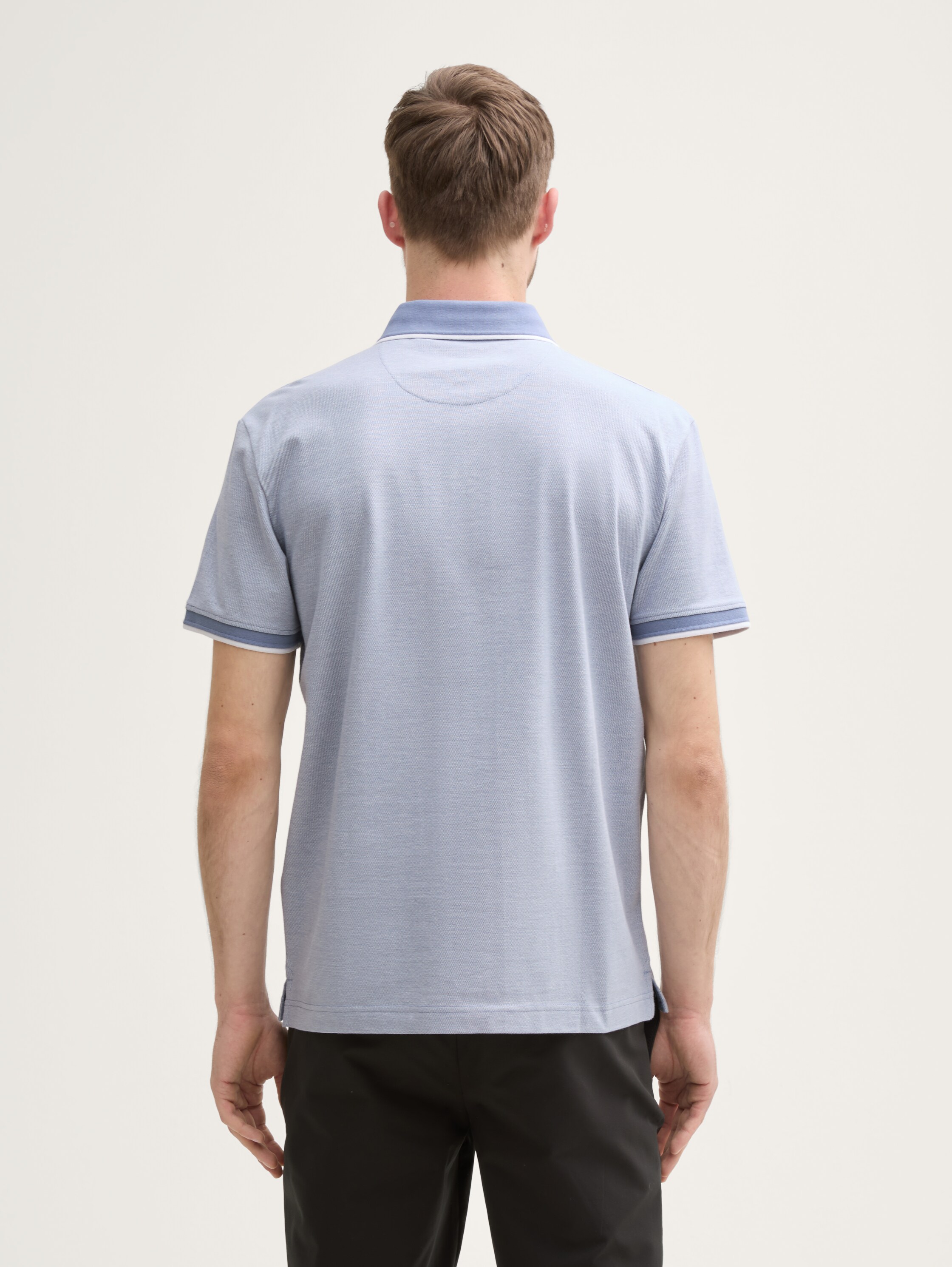 Piqué Poloshirt mit Logo-Label - dove_blue_white_two_tone_pique - 