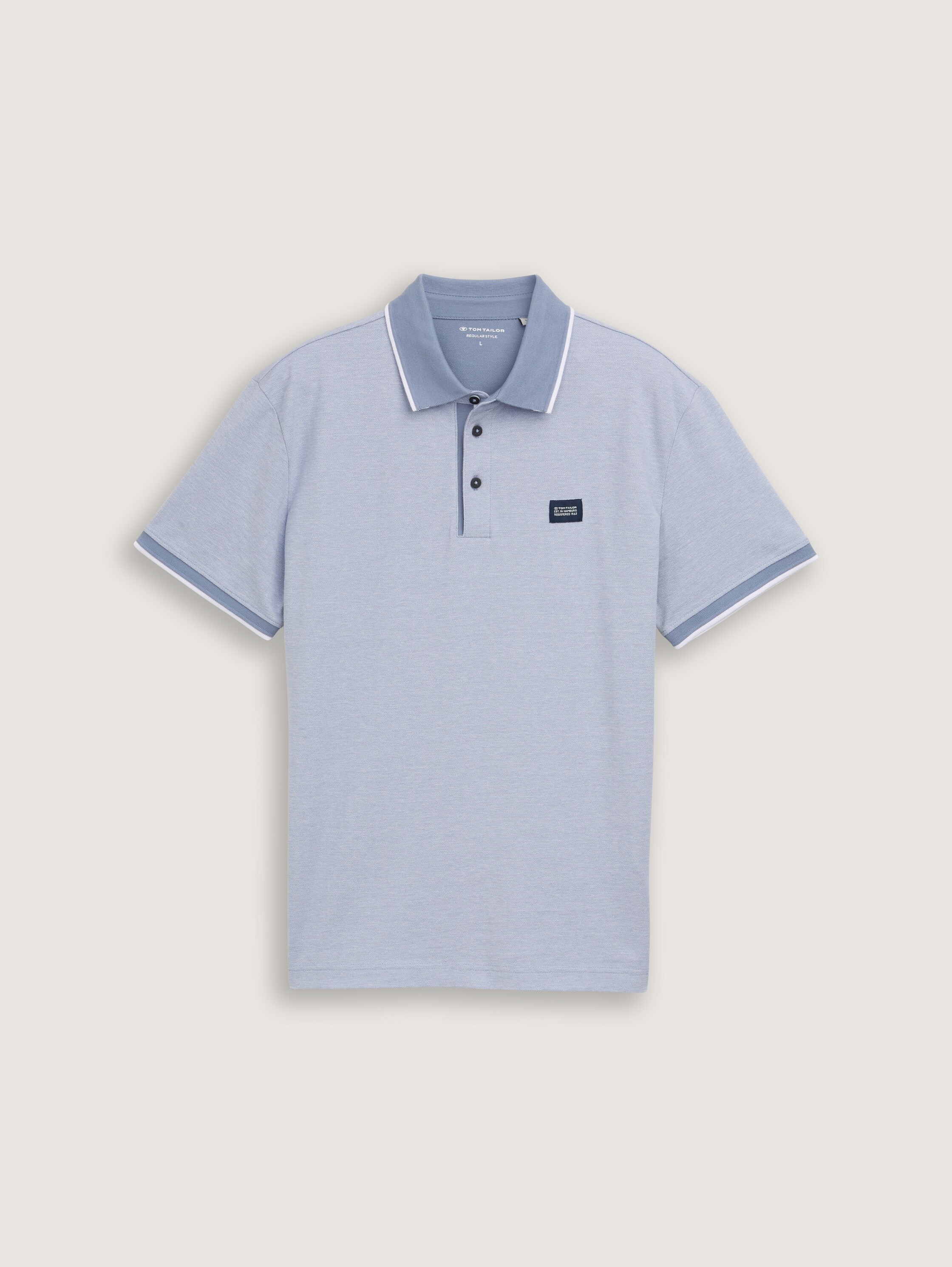 Piqué Poloshirt mit Logo-Label - dove_blue_white_two_tone_pique - 