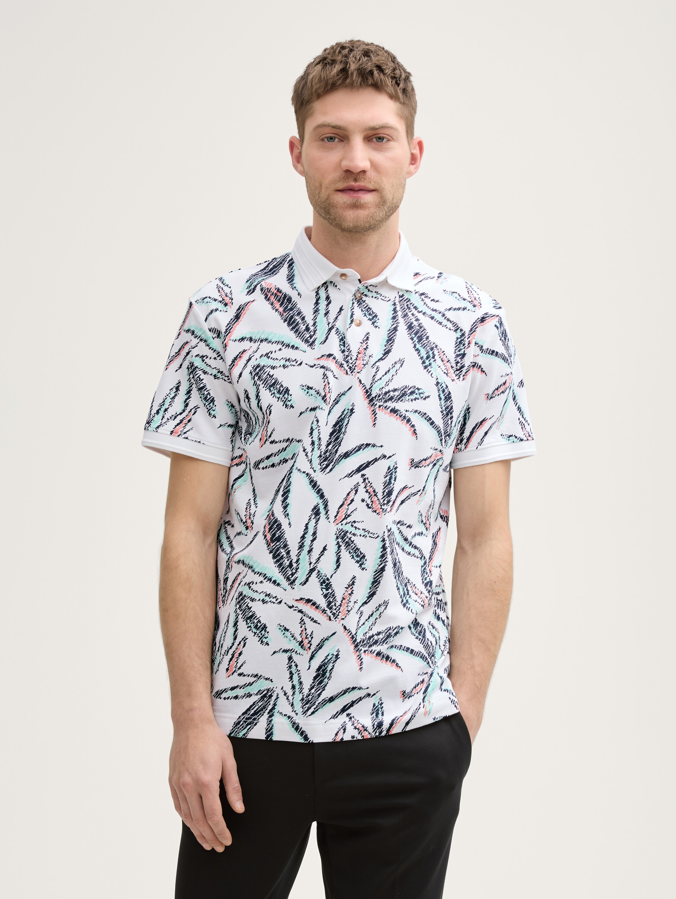 Piqué Poloshirt mit Palmen-Print - white_multi_leaf_design - 
