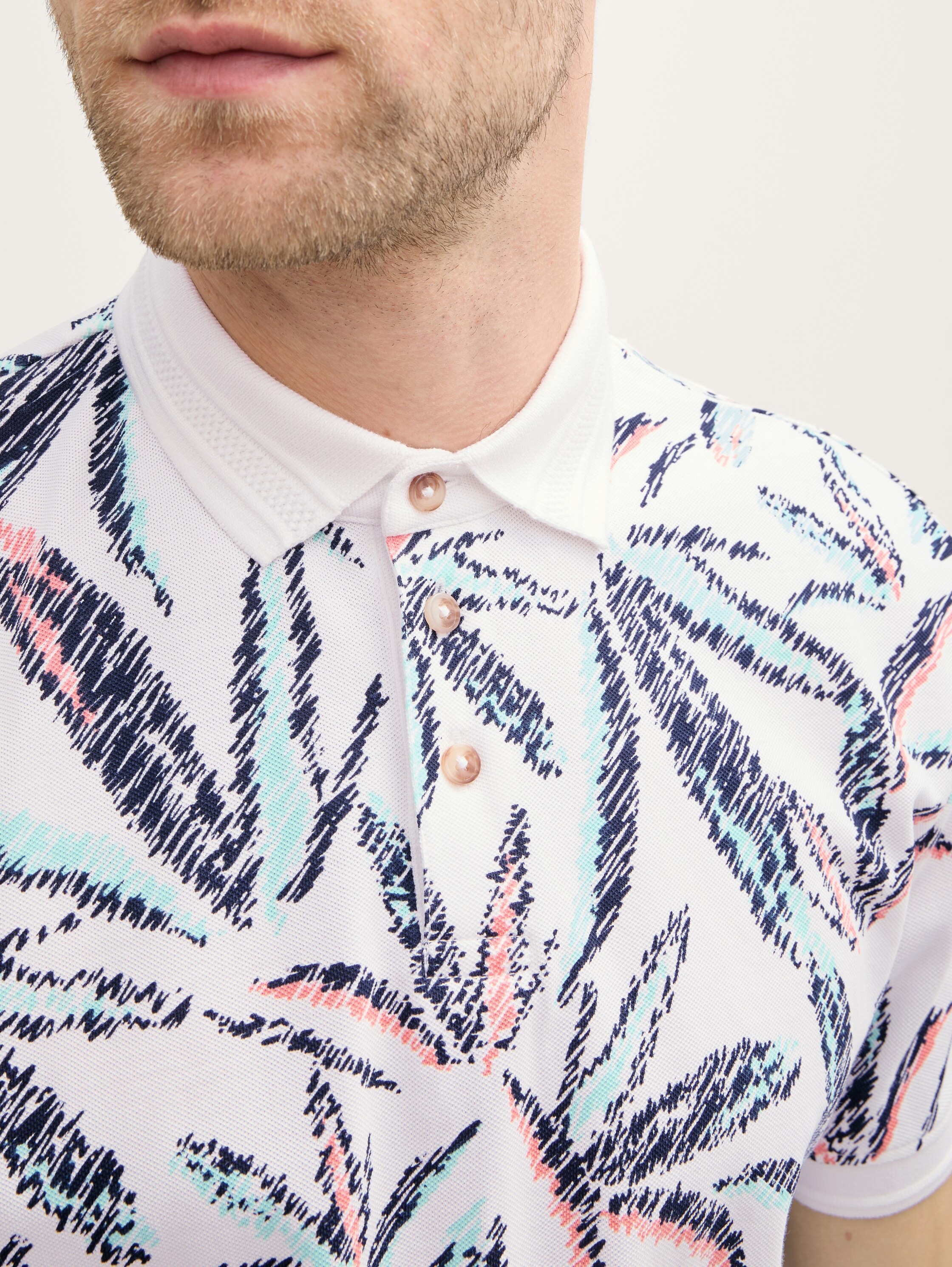 Piqué Poloshirt mit Palmen-Print - white_multi_leaf_design - 