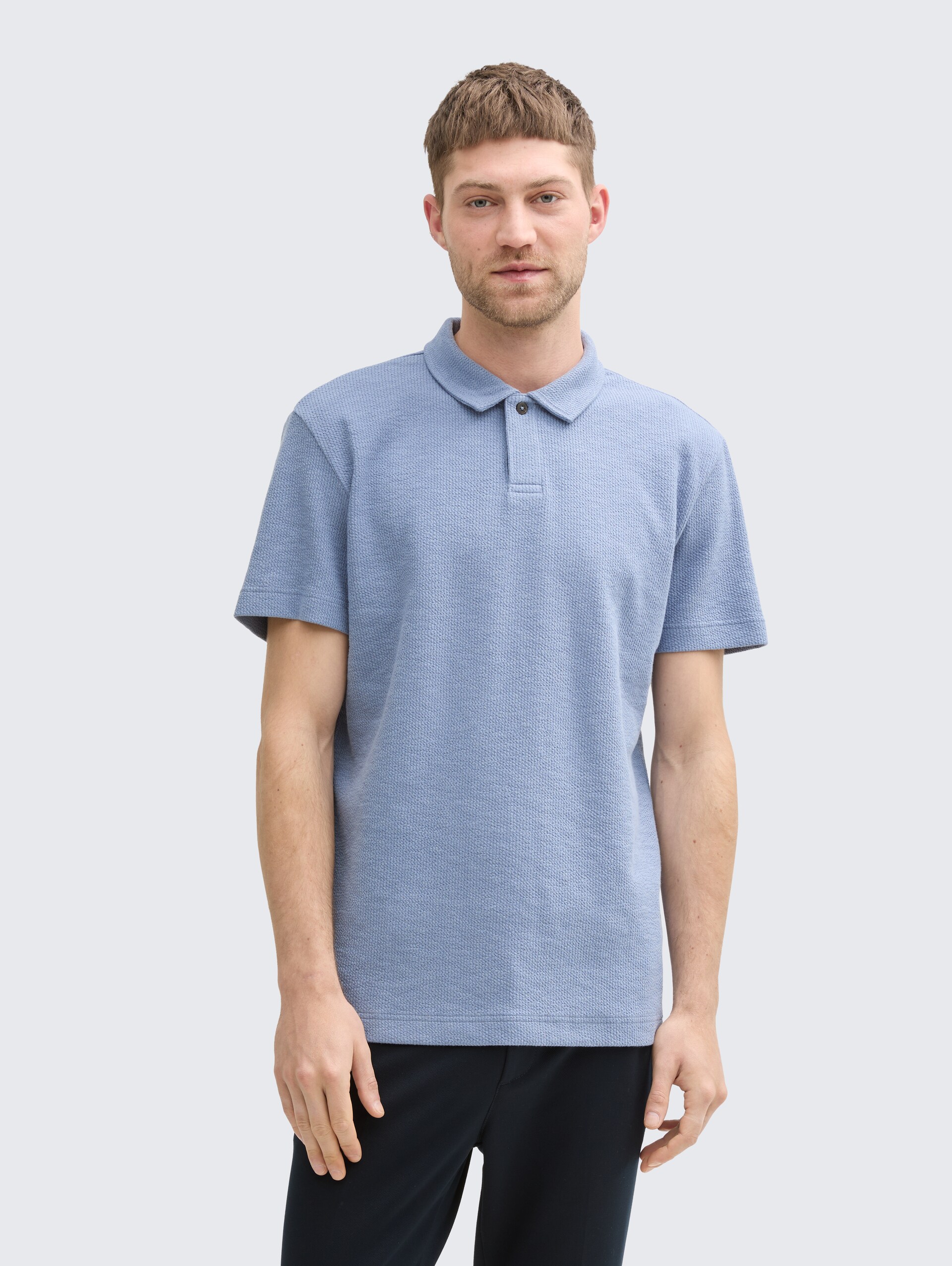 Ripp Poloshirt mit Stretch-Anteil - dove blue