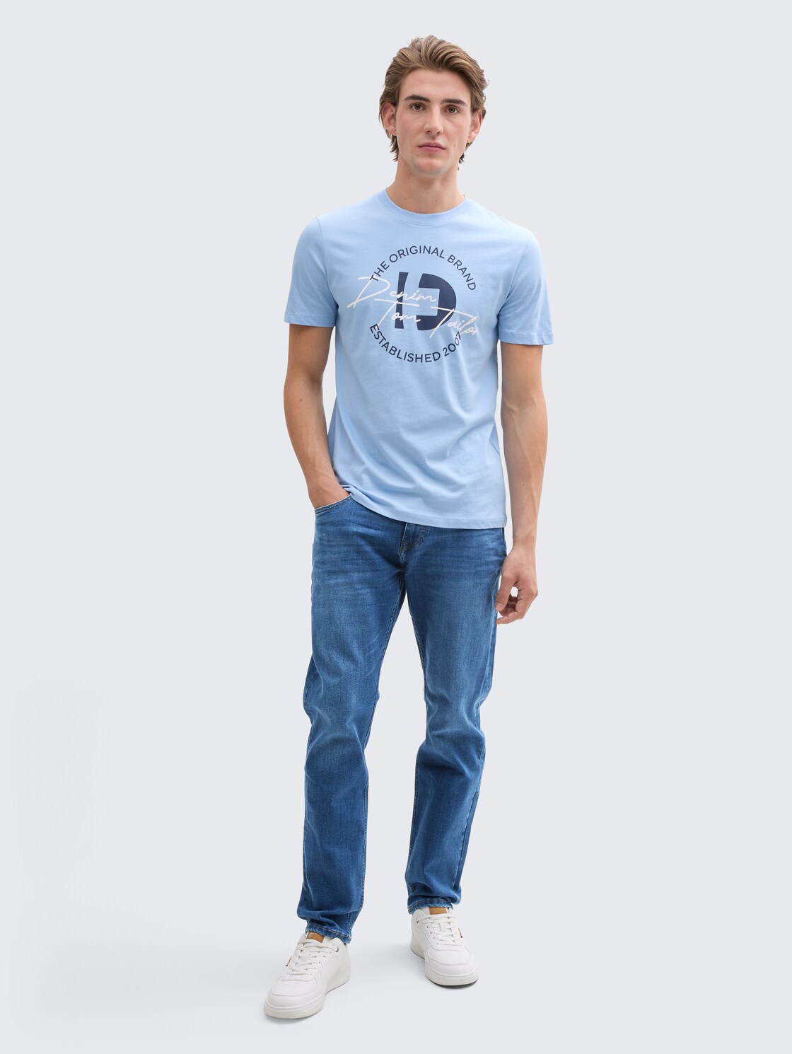 TTPIERS SLIM Jeans - Used Mid Stone Blue Denim - Model-Vorderansicht