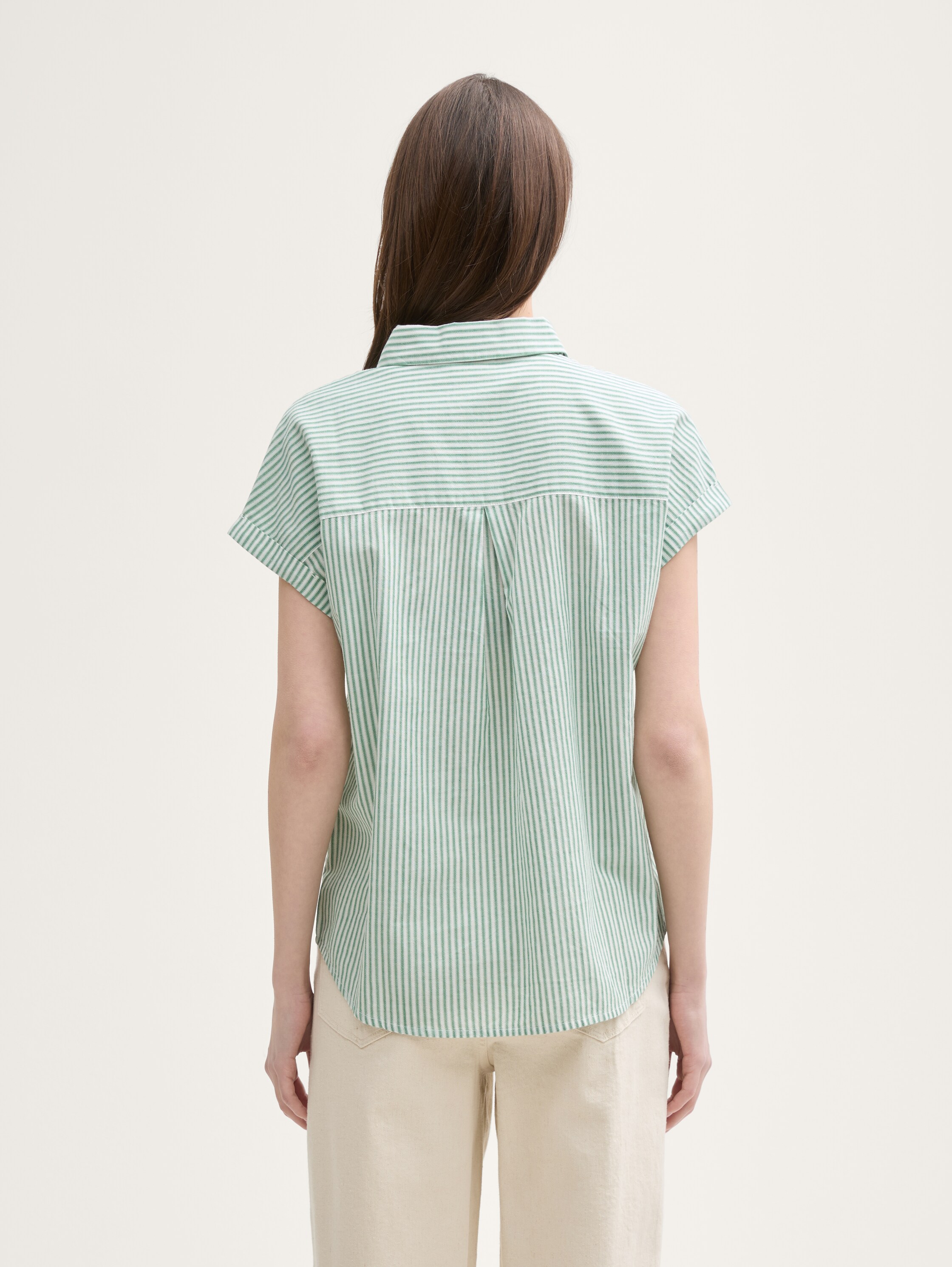 Loose Fit Bluse mit Streifenmuster - white_green_vertical_stripe - 