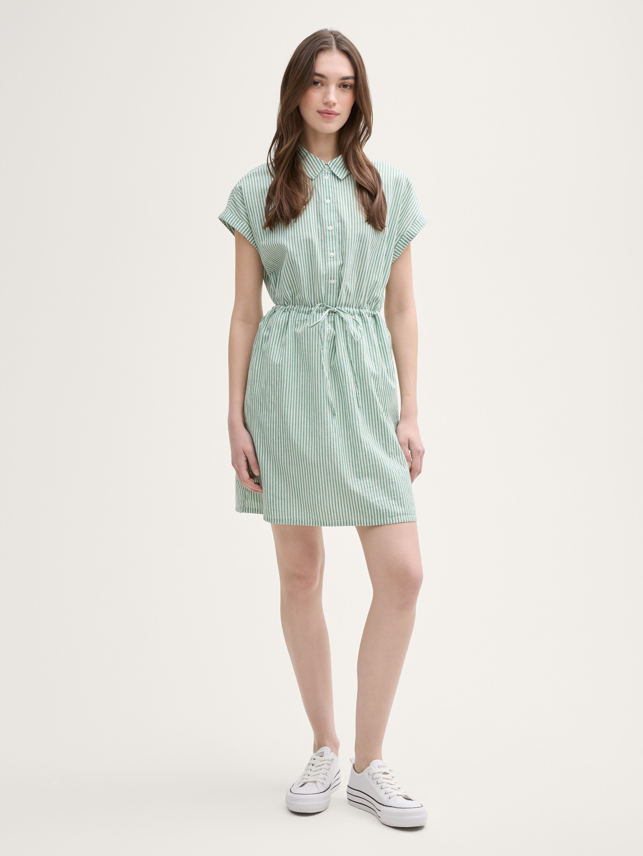 Mini-Blusenkleid mit Streifenmuster - white_green_vertical_stripe - 