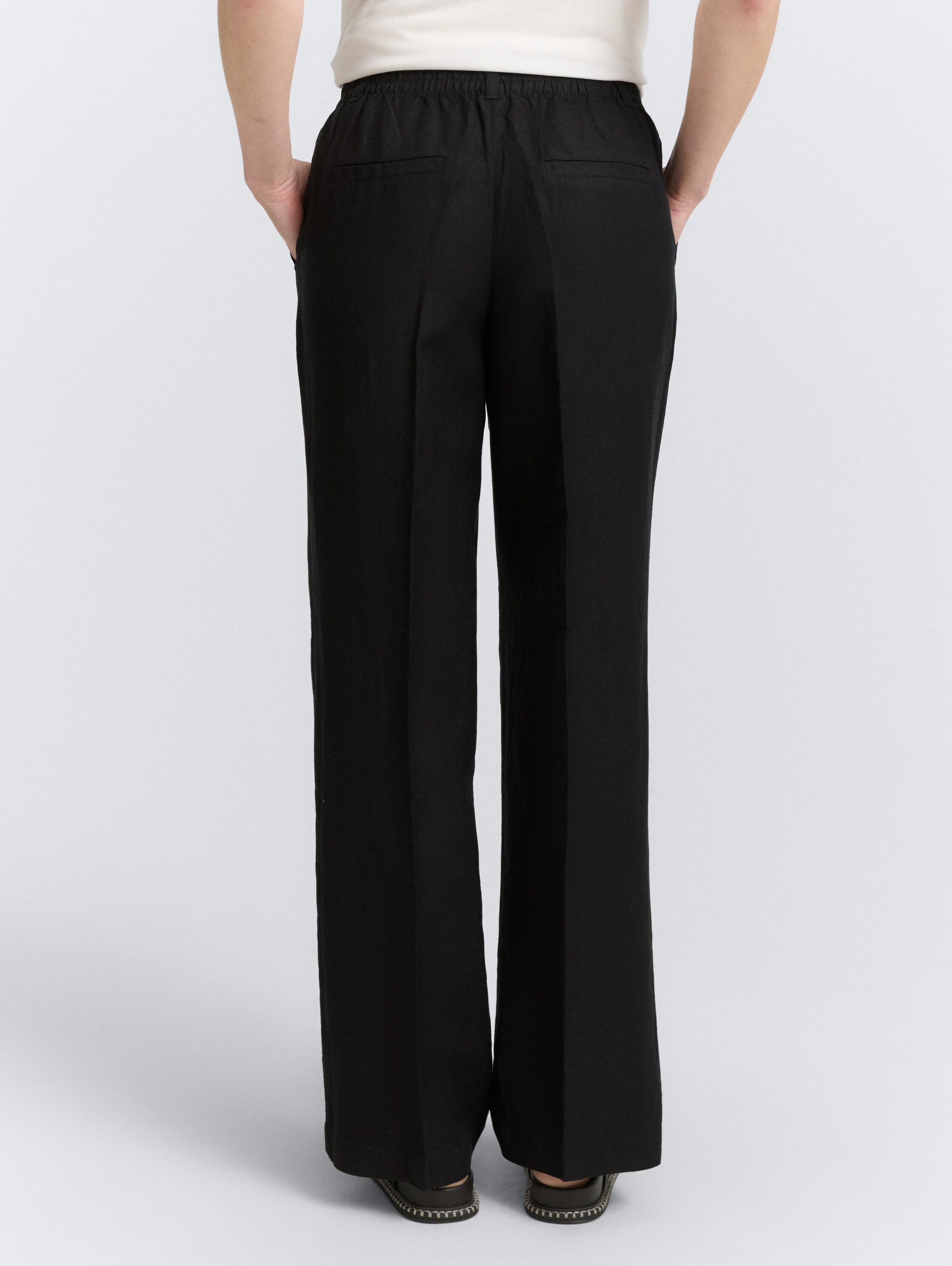 TTLEA Wide Leg Hose mit Leinenanteil - deep_black_1 - 