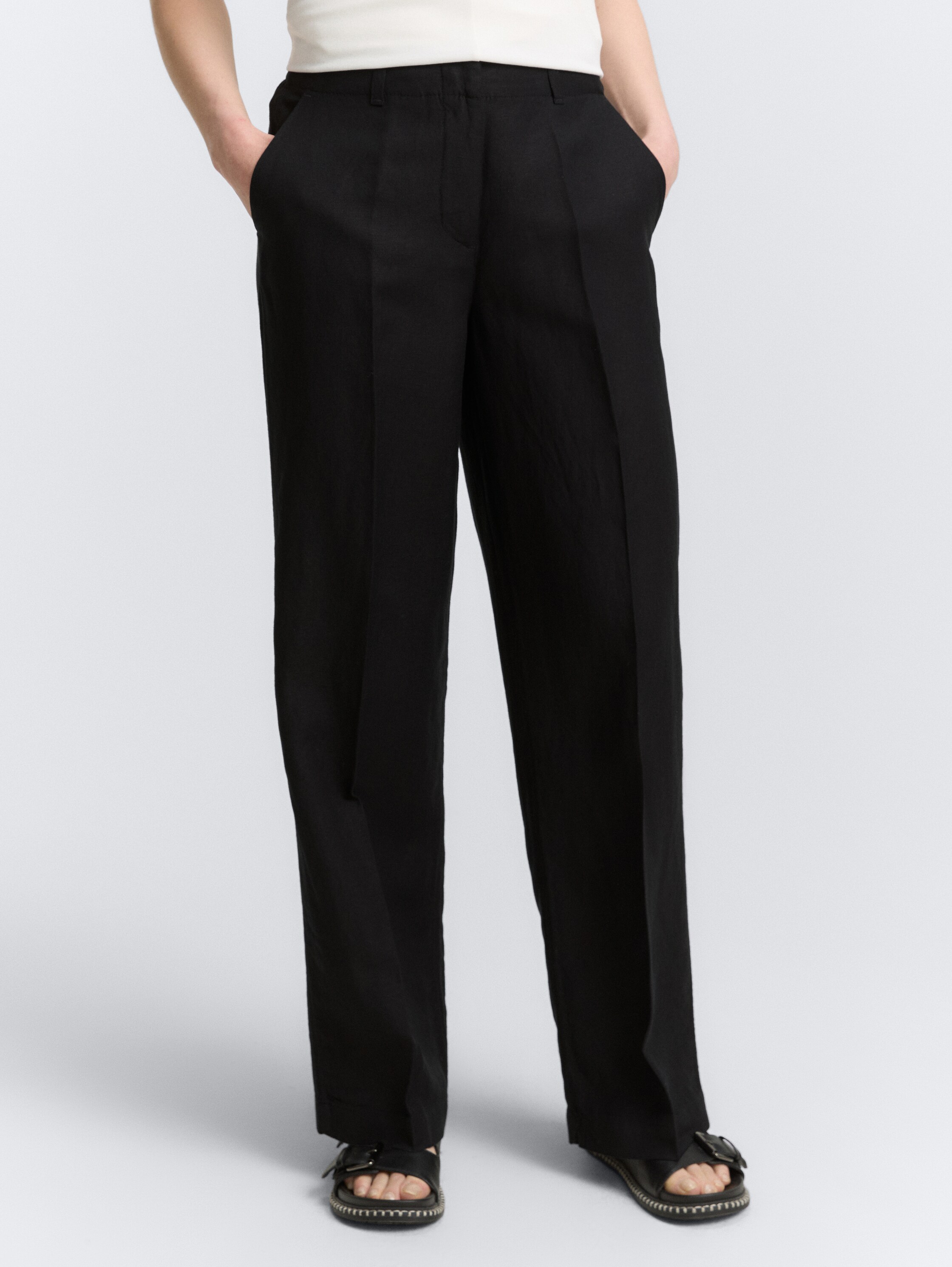 TTLEA Wide Leg Hose mit Leinenanteil - deep_black_1 - 