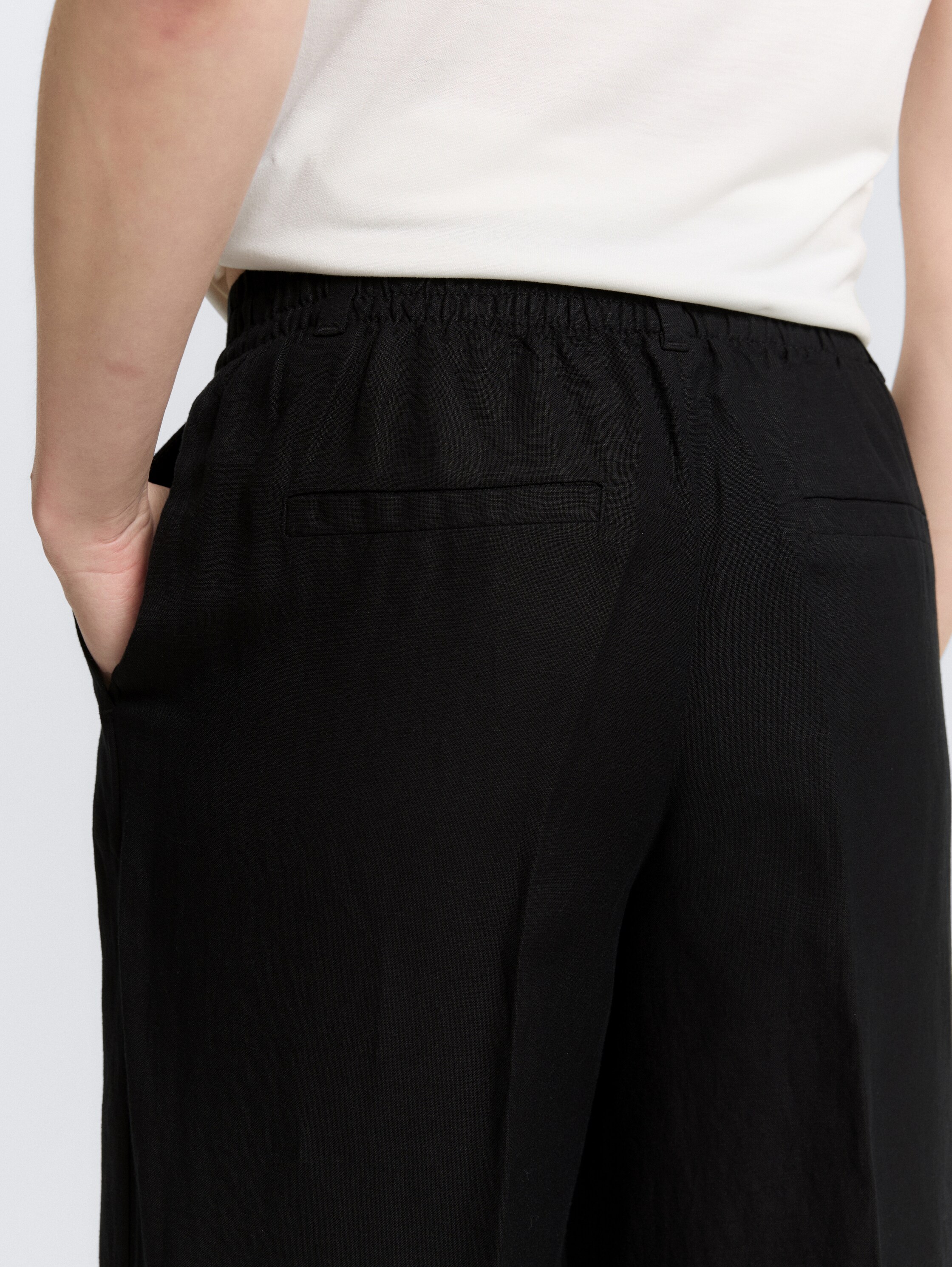 TTLEA Wide Leg Hose mit Leinenanteil - deep_black_1 - 