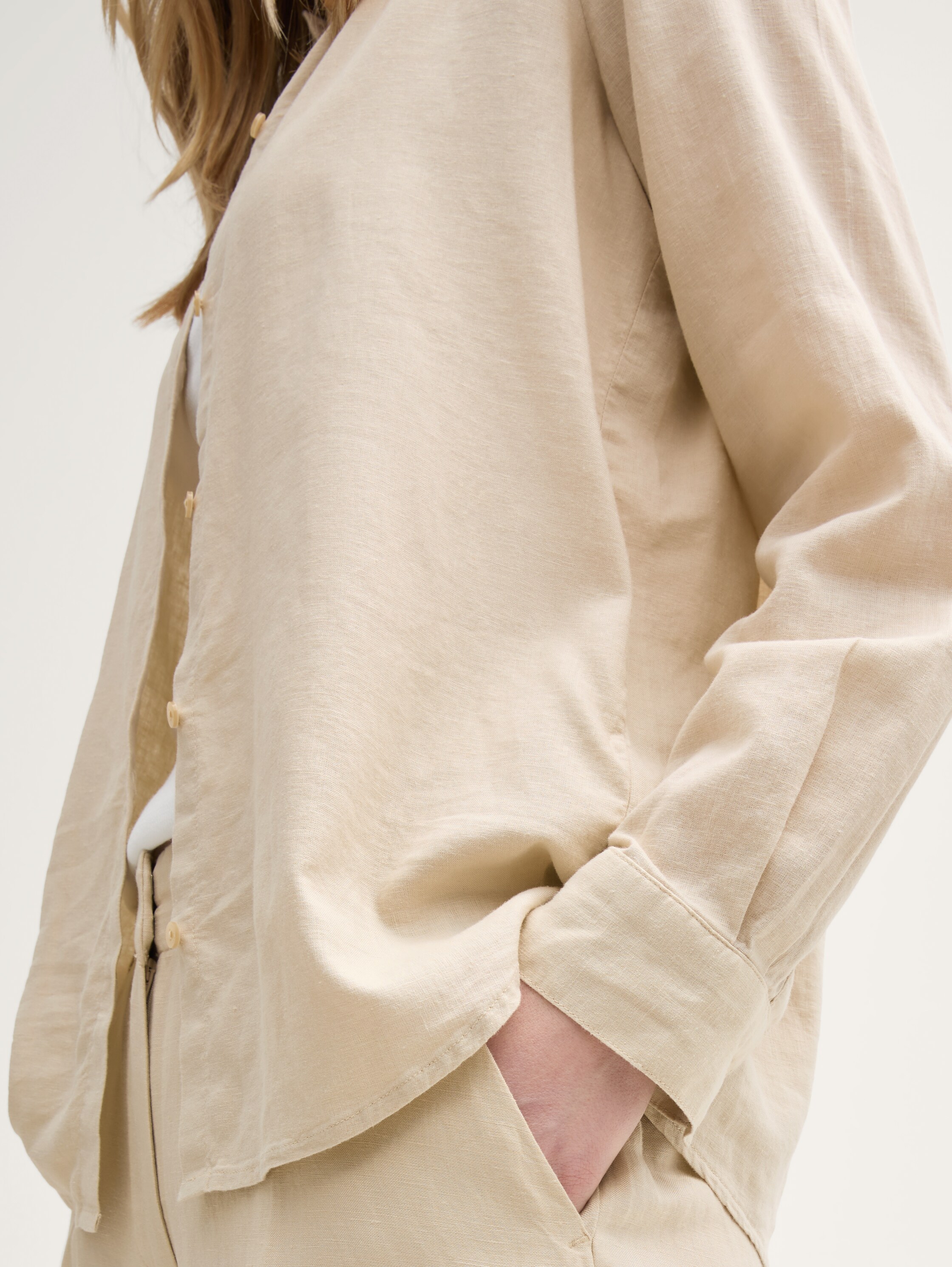 Hemdbluse mit Leinenanteil - summer_beige - 