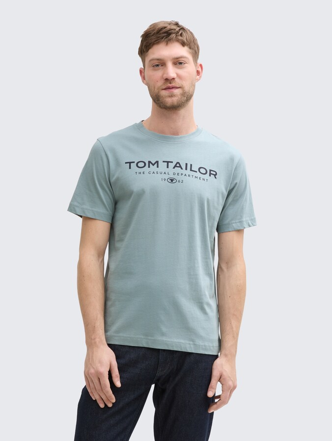 Cotton T-shirt with logo print by Men, grey mint