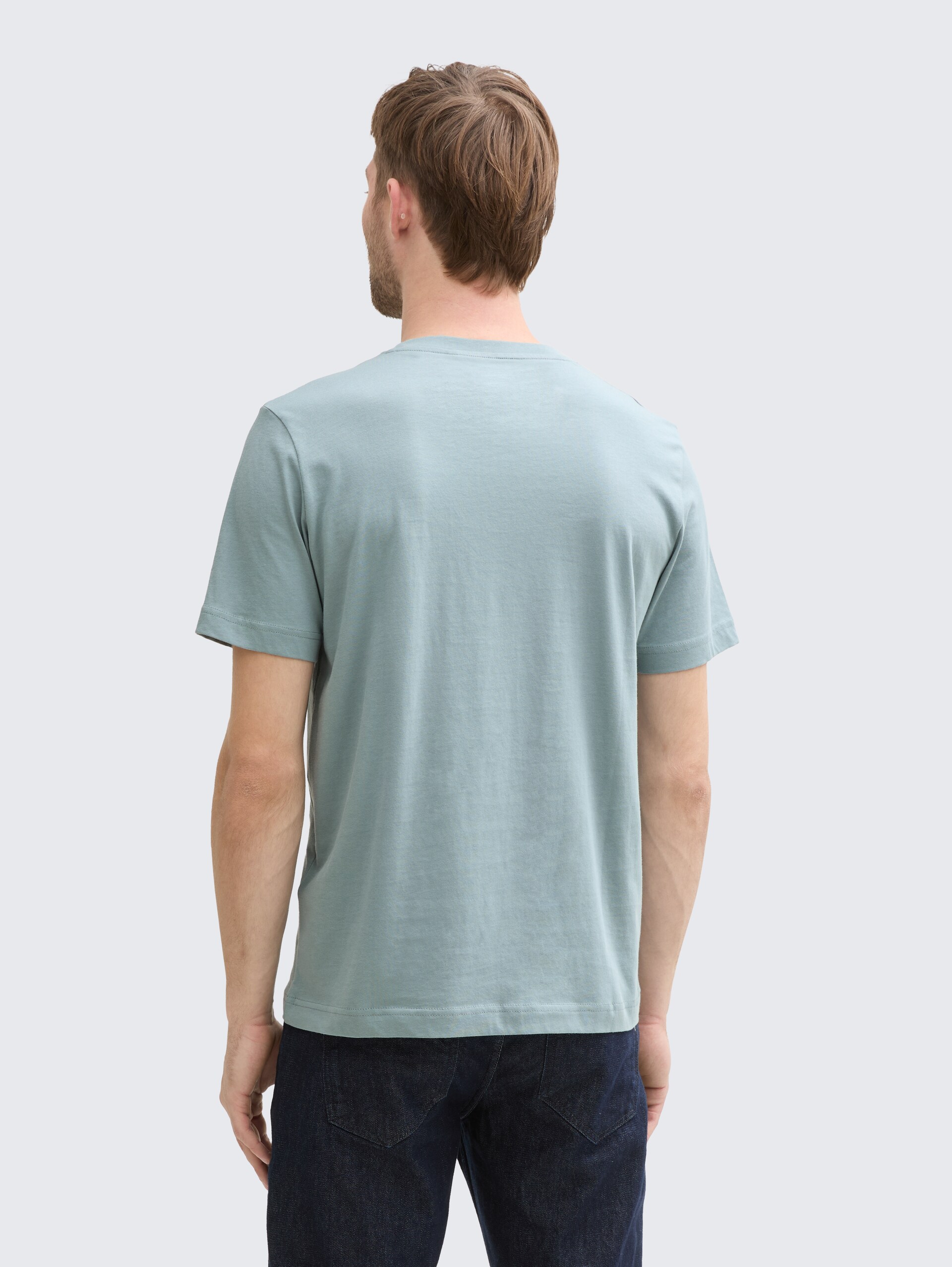 T-Shirt aus Baumwolle mit Logo-Print - grey mint - Auschnitt Model-Rückansicht