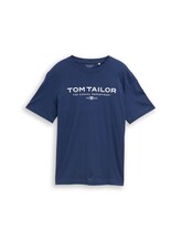 Ausgewählt, T-Shirt aus Baumwolle mit Logo-Print von Tom Tailor, blau