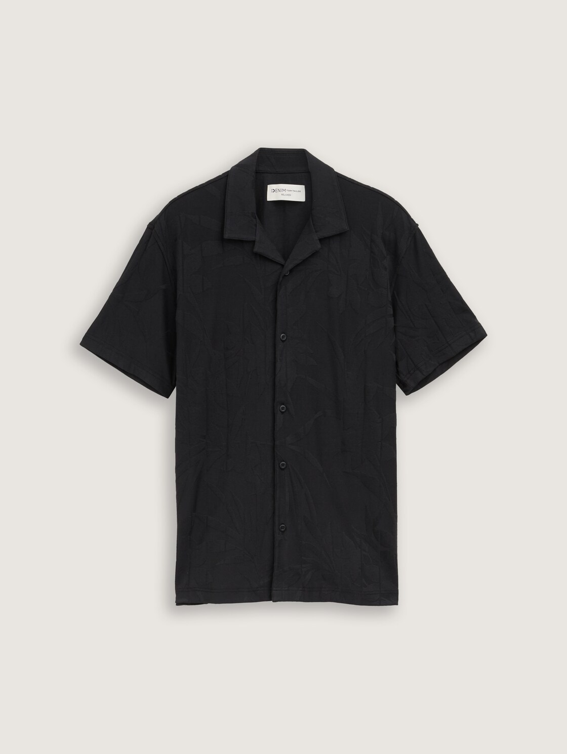 Relaxed Fit Resort Kurzarmhemd - black leaves jacquard - Vorder-Produkt-Ansicht