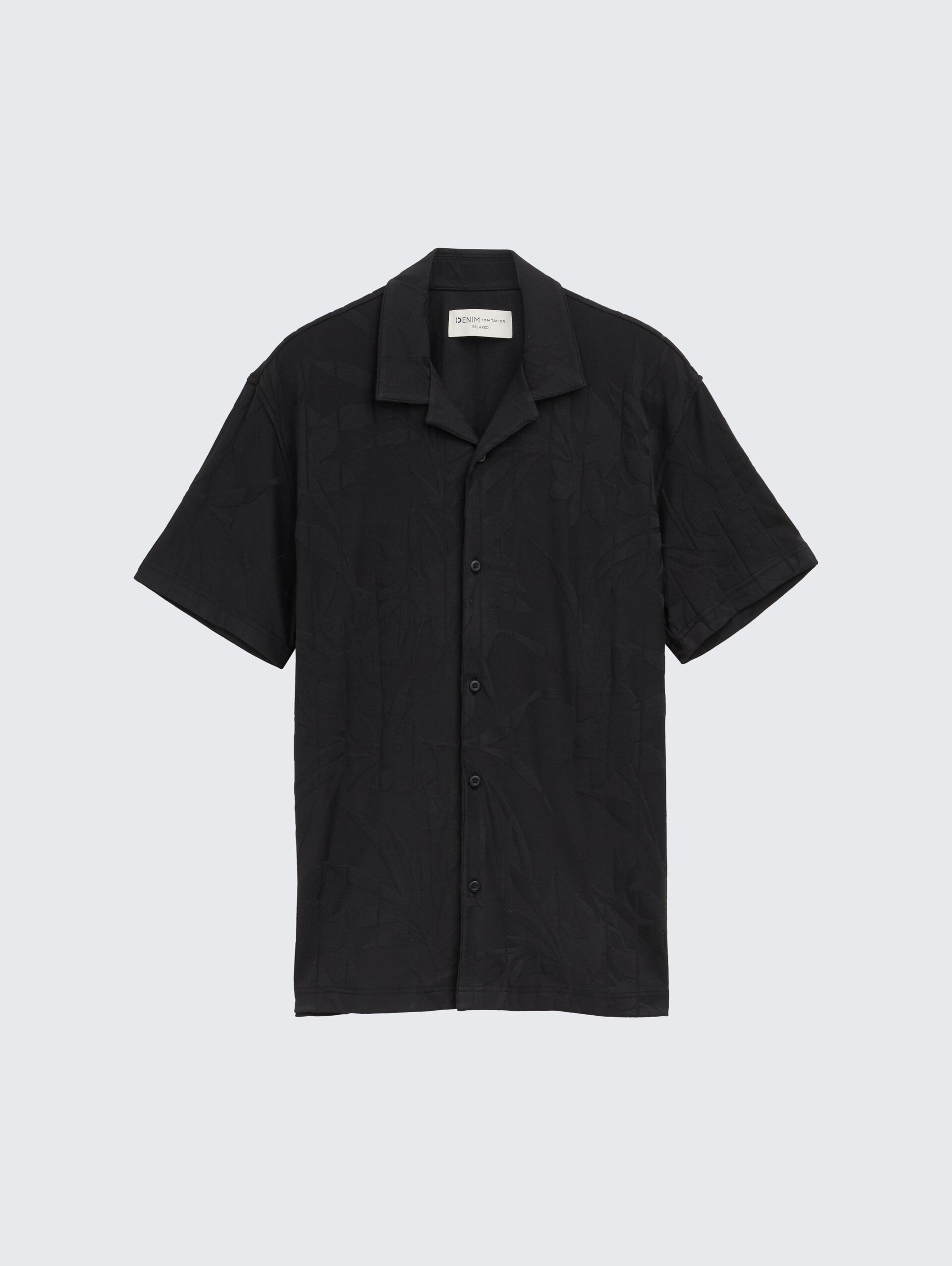 Relaxed Fit Resort Kurzarmhemd - black leaves jacquard - Vorder-Produkt-Ansicht