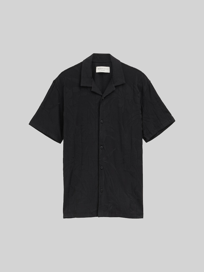 Relaxed Fit Resort Kurzarmhemd von Denim Male, black leaves jacquard