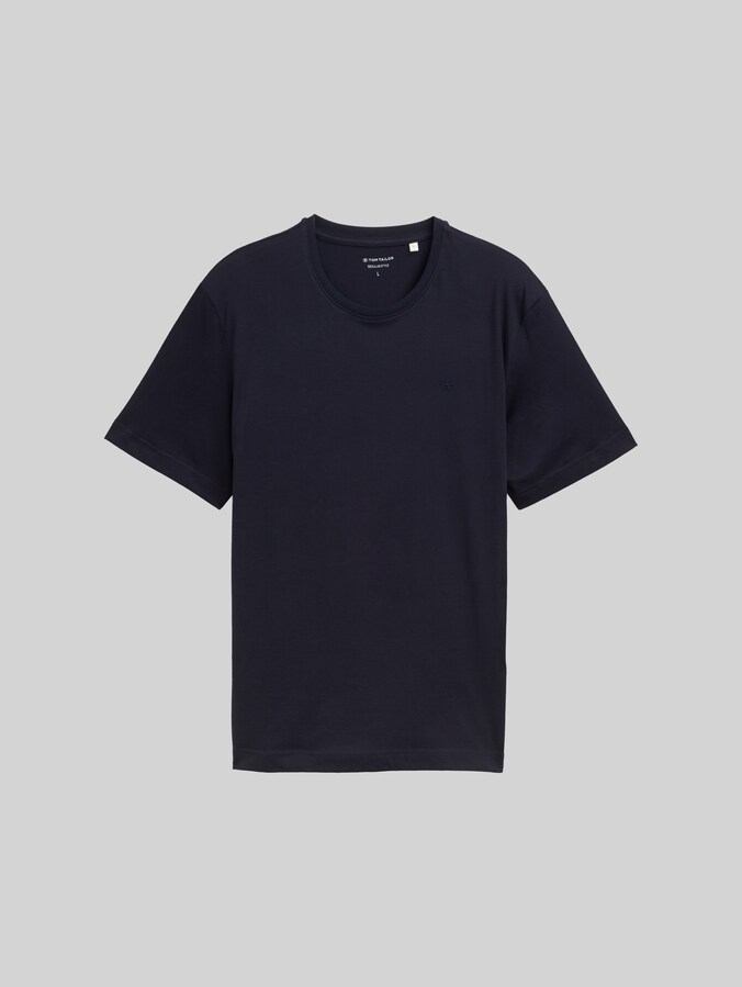 Basic T-Shirt mit Logo-Stickerei von Men, Knitted Navy